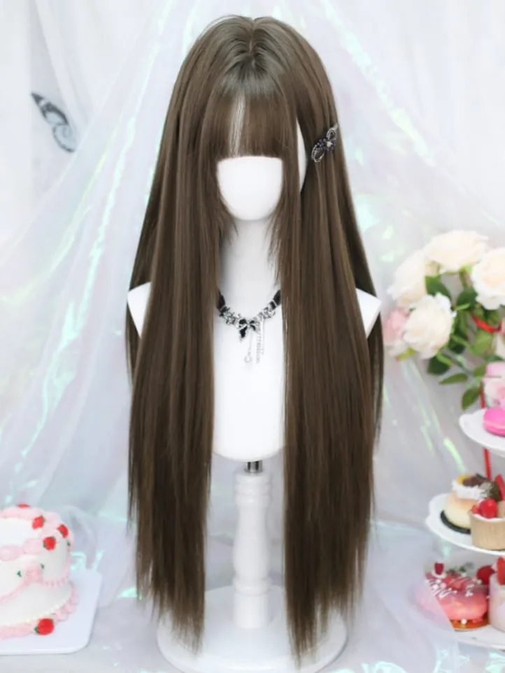 Brown 70-75CM Straight Wig With Air Bangs