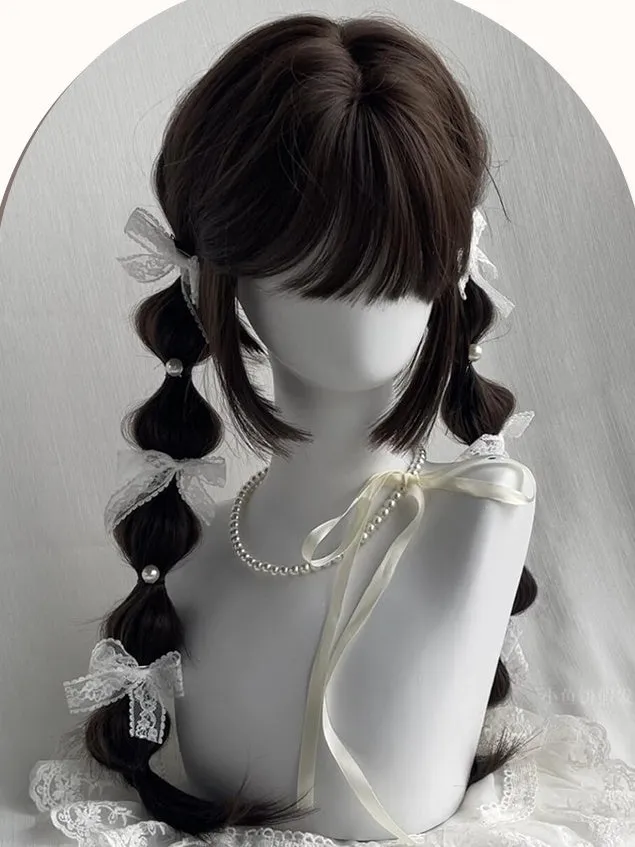 Brown/Black Long Straight Hime Cut Synthetic Wig With Bangs