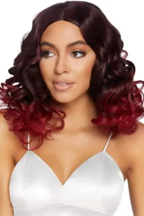 Burgundy 18" Curly Ombre Long Bob Wig