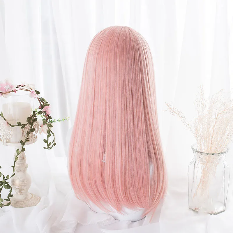 Candy Pink Long Straight Bangs Cosplay Wig