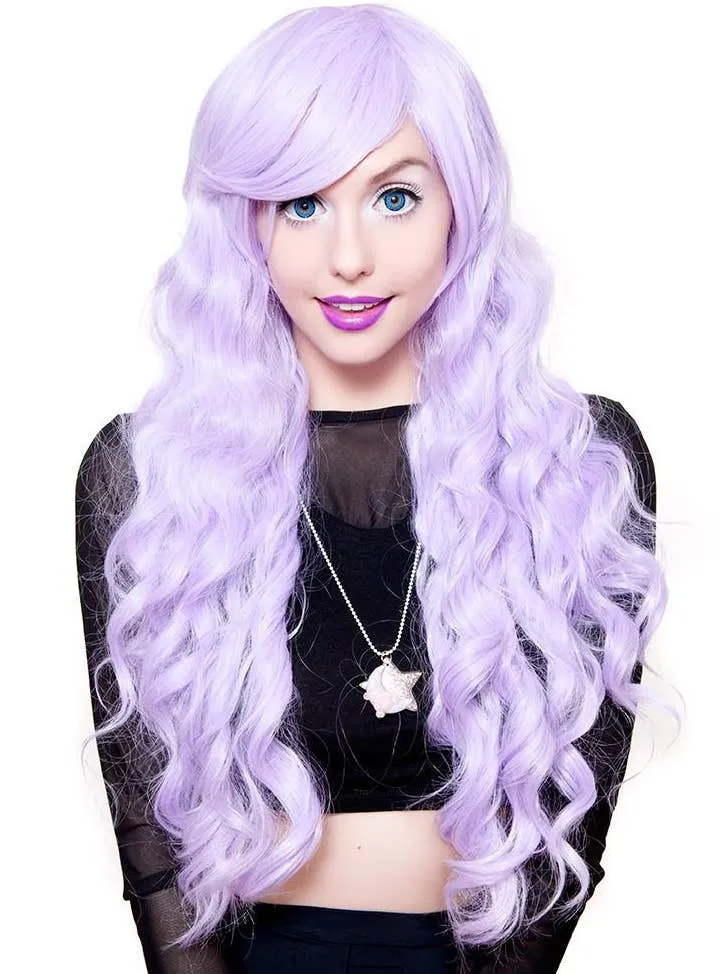Classic Lavender Purple Deluxe Womens Wavy Wig