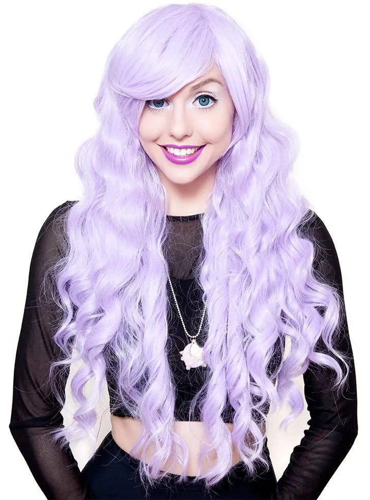 Classic Lavender Purple Deluxe Womens Wavy Wig