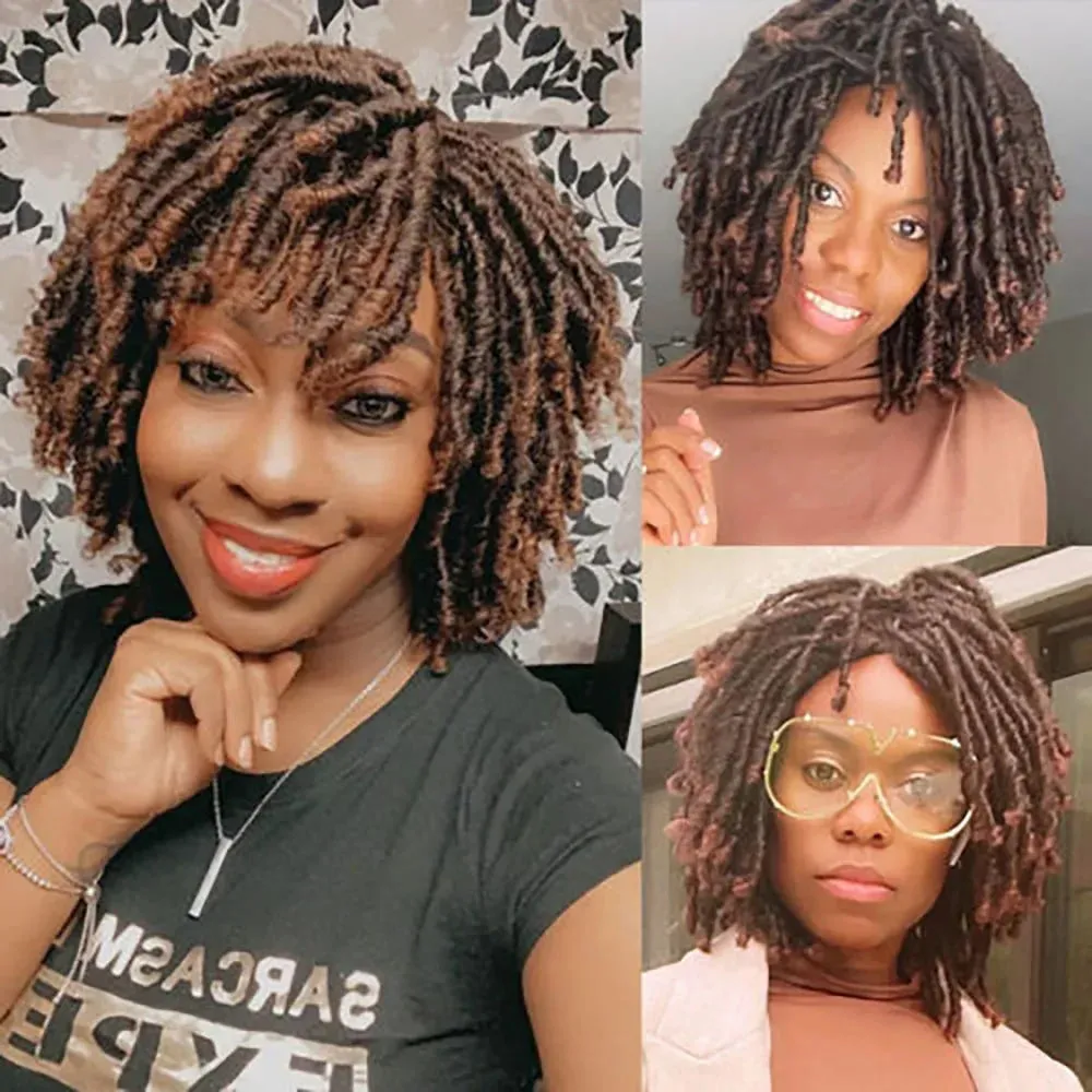Colly Female Wig Synthetic Dreadlocks Wig Short Curly Crochet Hair Wigs for Women Ombre Brown Braided Hairstyle Afro Wig Hip-hop