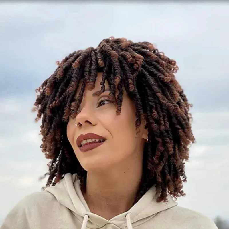 Colly Female Wig Synthetic Dreadlocks Wig Short Curly Crochet Hair Wigs for Women Ombre Brown Braided Hairstyle Afro Wig Hip-hop