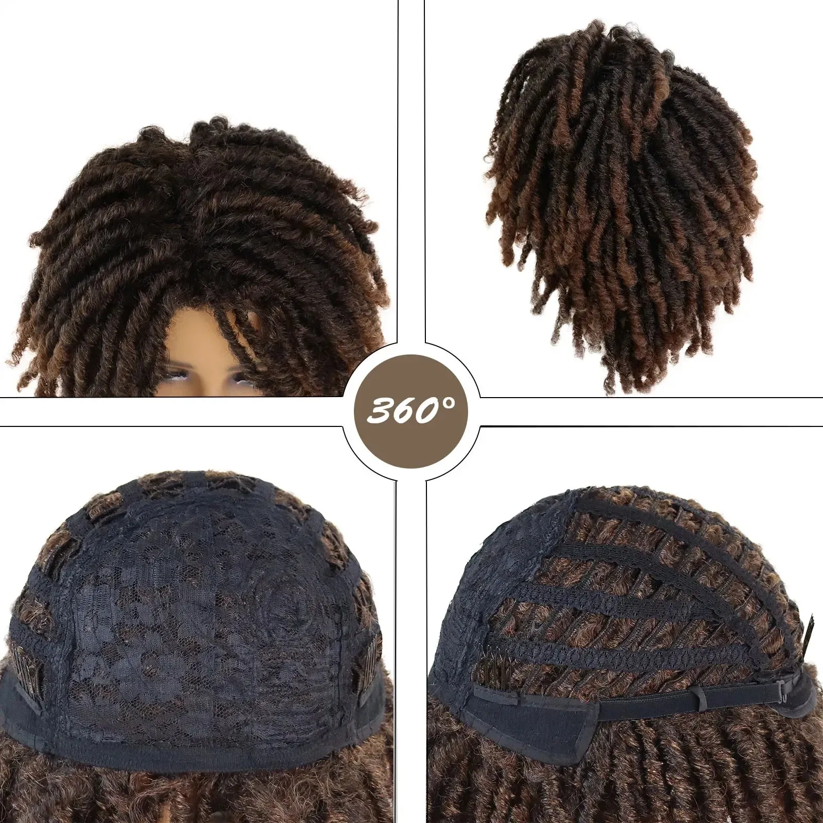 Colly Female Wig Synthetic Dreadlocks Wig Short Curly Crochet Hair Wigs for Women Ombre Brown Braided Hairstyle Afro Wig Hip-hop