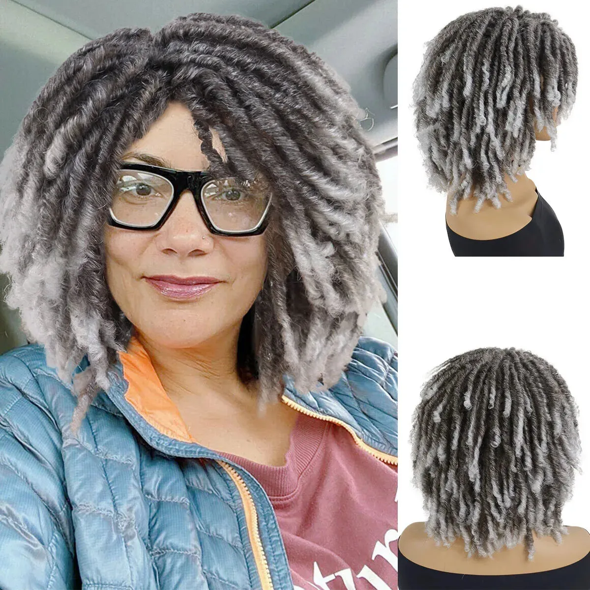 Colly Female Wig Synthetic Dreadlocks Wig Short Curly Crochet Hair Wigs for Women Ombre Brown Braided Hairstyle Afro Wig Hip-hop