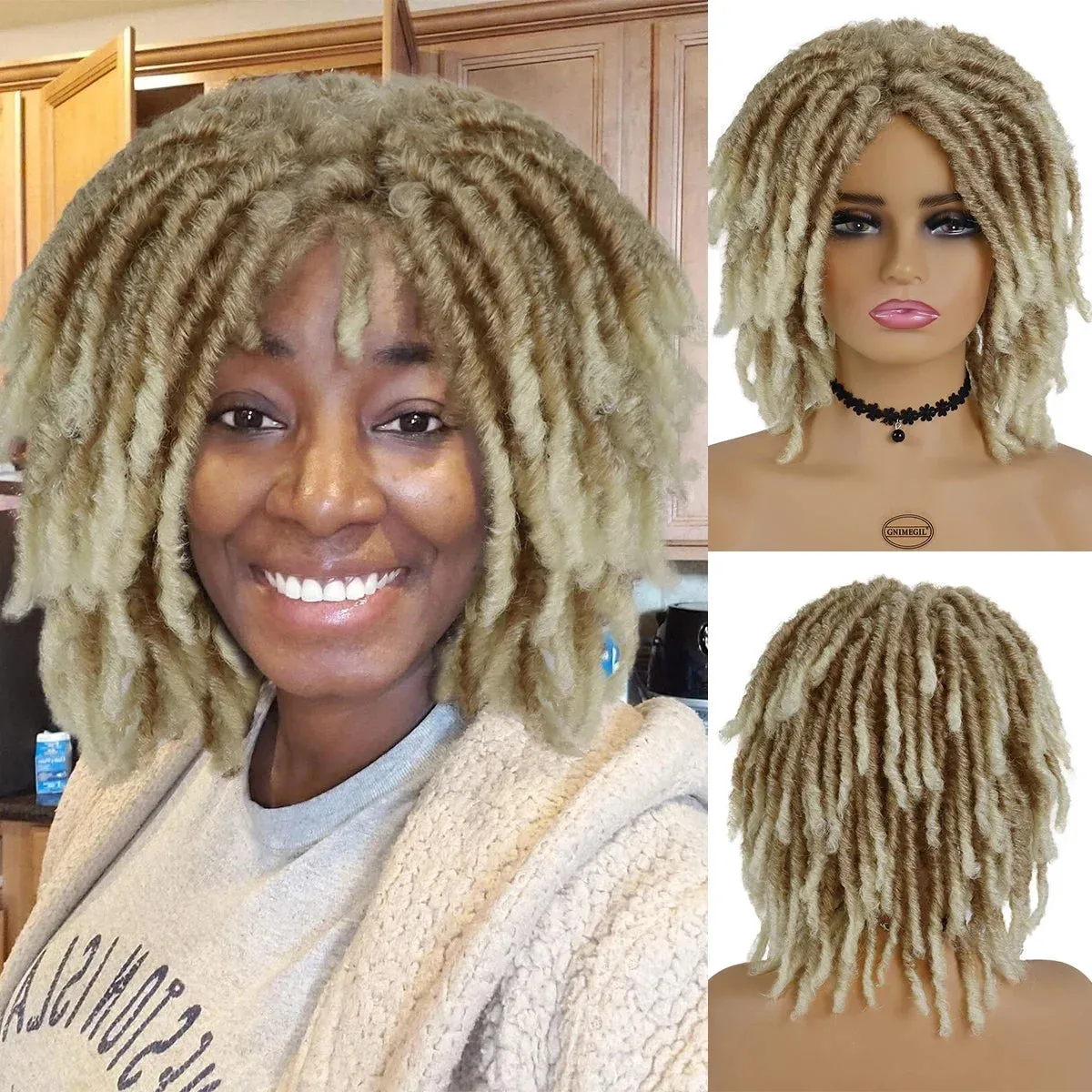 Colly Female Wig Synthetic Dreadlocks Wig Short Curly Crochet Hair Wigs for Women Ombre Brown Braided Hairstyle Afro Wig Hip-hop