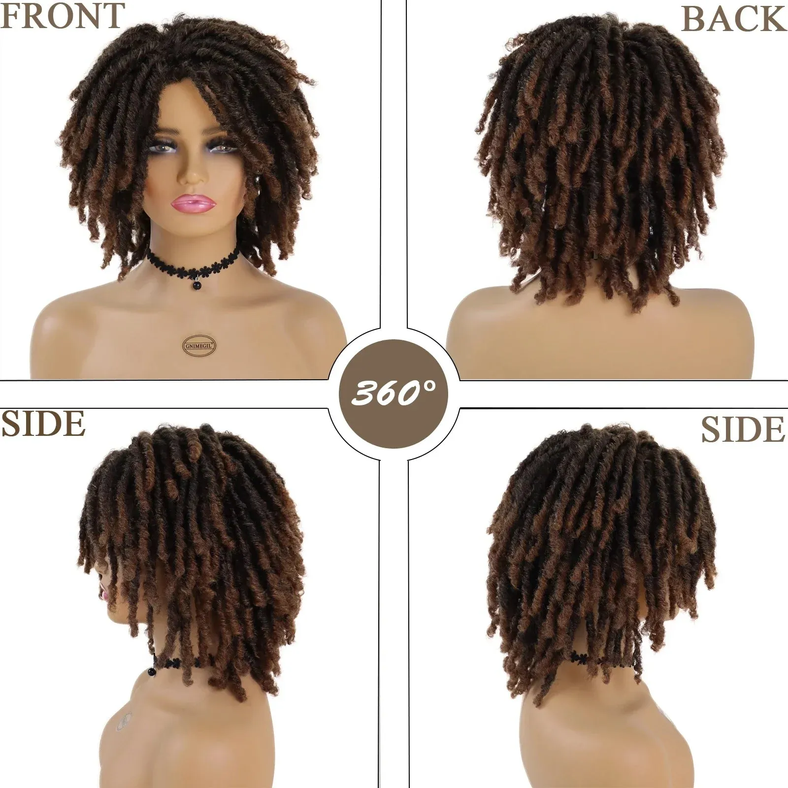 Colly Female Wig Synthetic Dreadlocks Wig Short Curly Crochet Hair Wigs for Women Ombre Brown Braided Hairstyle Afro Wig Hip-hop