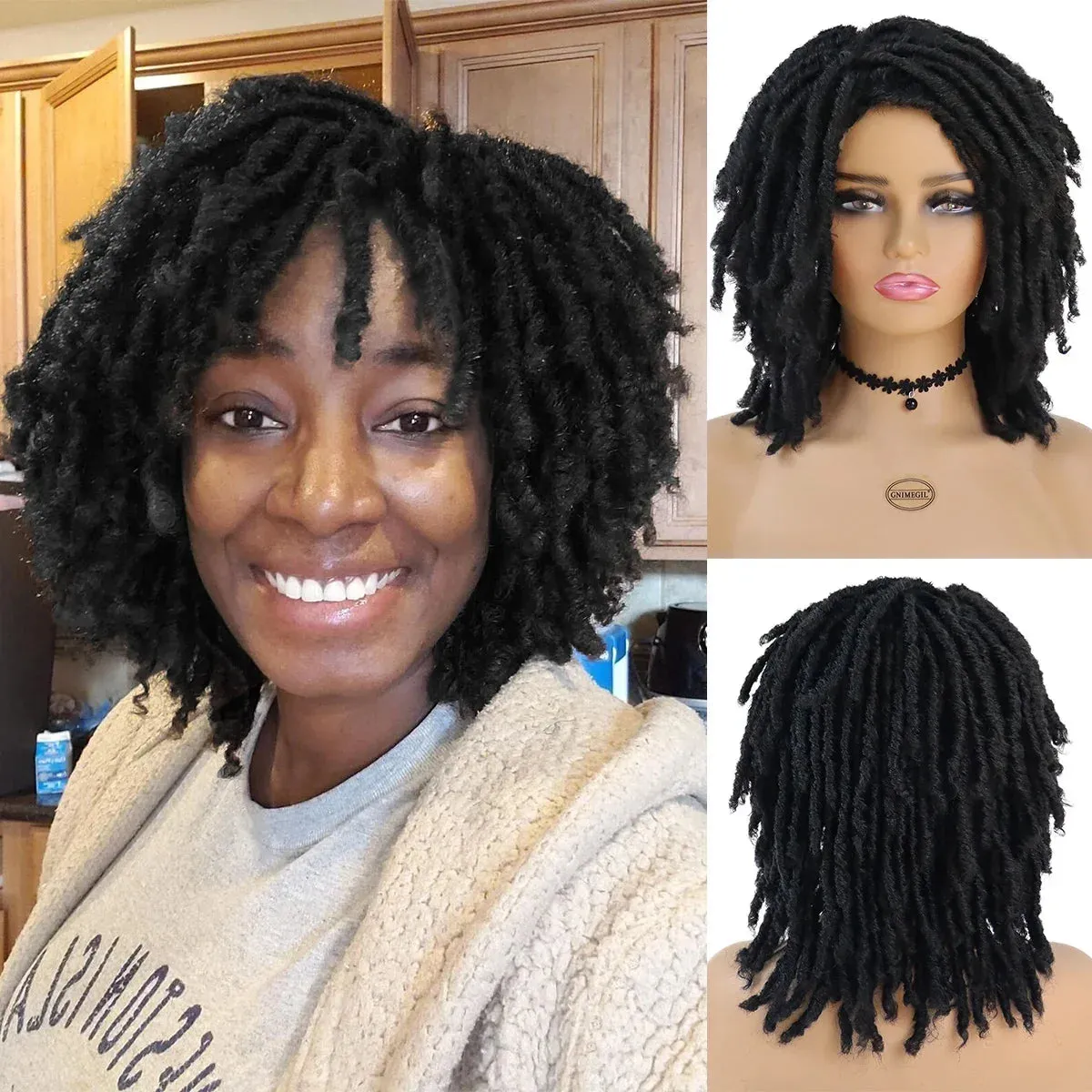 Colly Female Wig Synthetic Dreadlocks Wig Short Curly Crochet Hair Wigs for Women Ombre Brown Braided Hairstyle Afro Wig Hip-hop