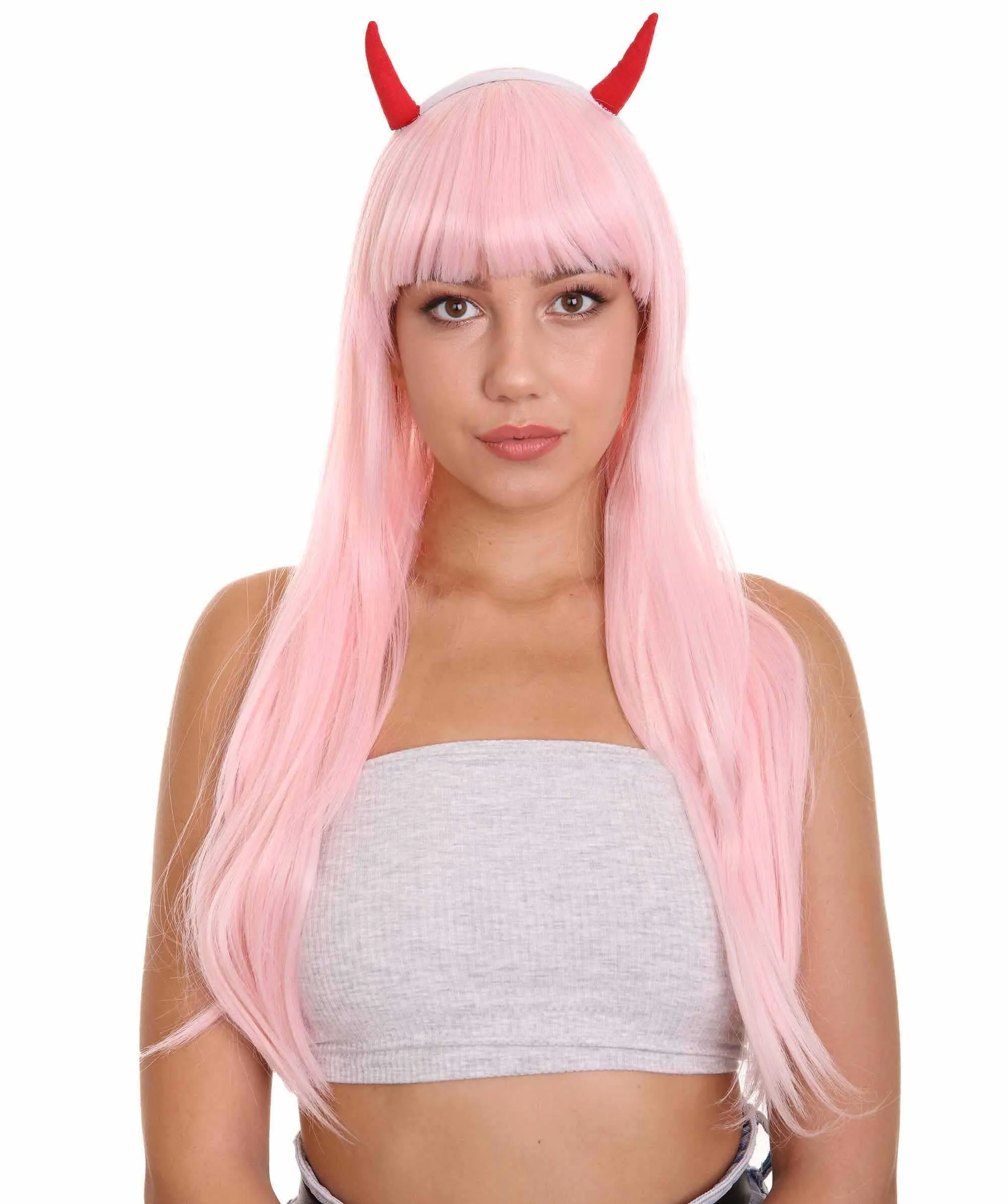 COSMOS Adult Women’s Anime Pink Devil Horns Base Wig | Perfect for Halloween and Cosplay | Flame-retardant Synthetic Fiber