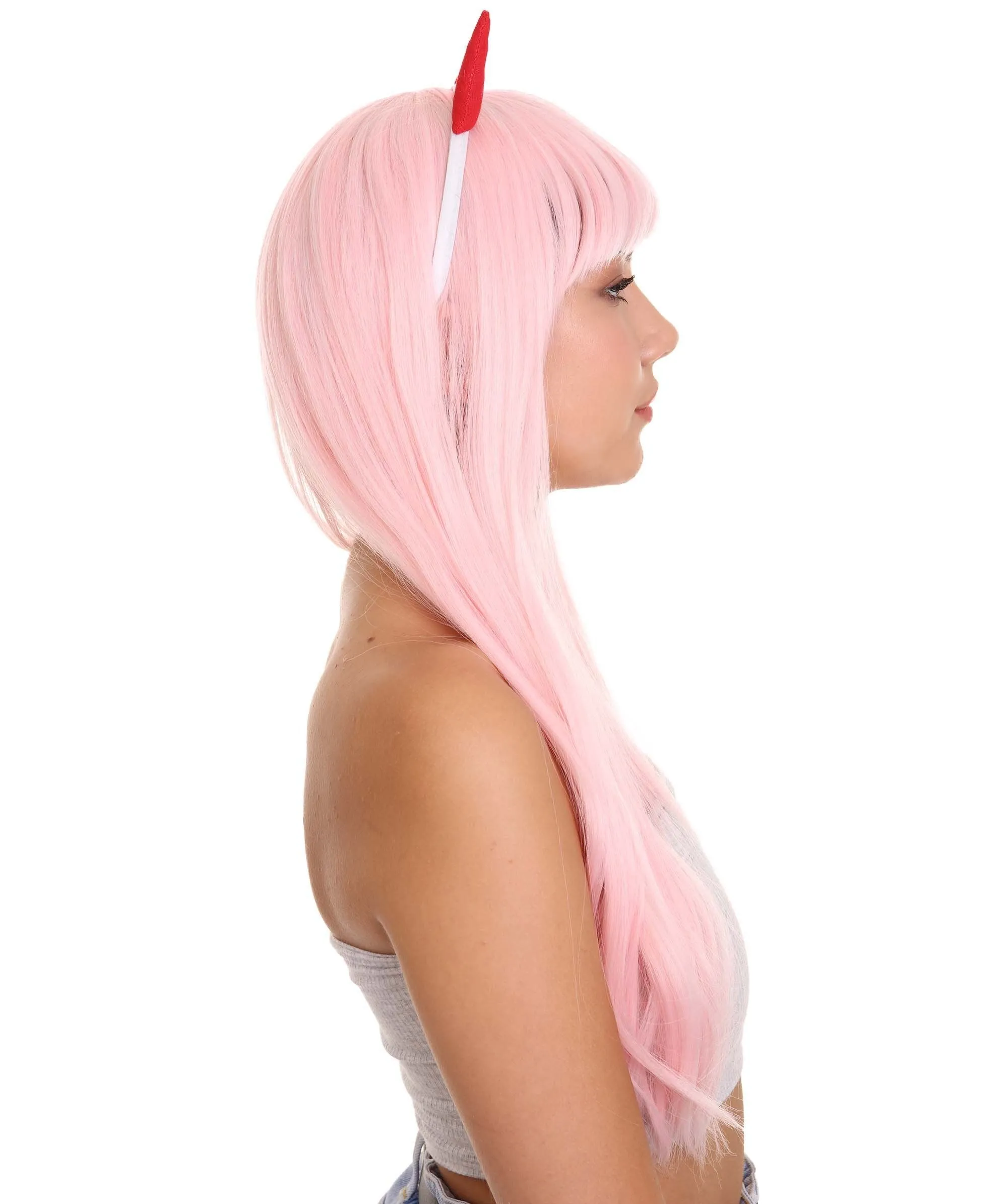 COSMOS Adult Women’s Anime Pink Devil Horns Base Wig | Perfect for Halloween and Cosplay | Flame-retardant Synthetic Fiber