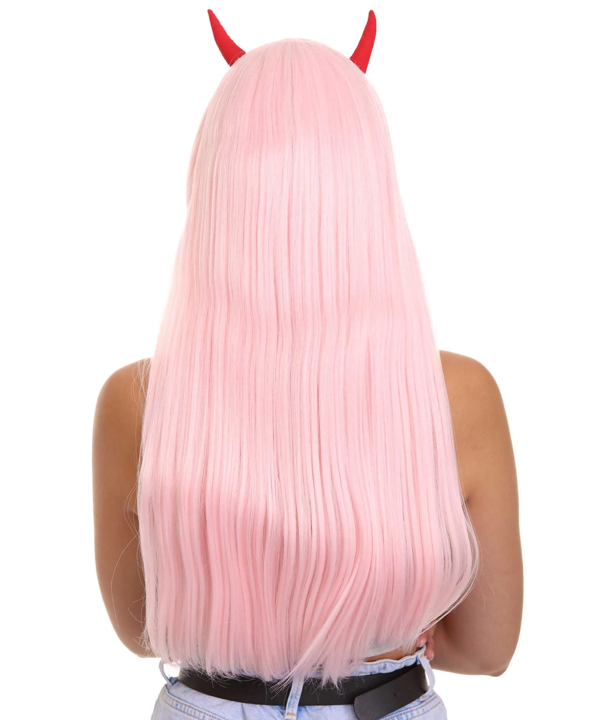 COSMOS Adult Women’s Anime Pink Devil Horns Base Wig | Perfect for Halloween and Cosplay | Flame-retardant Synthetic Fiber