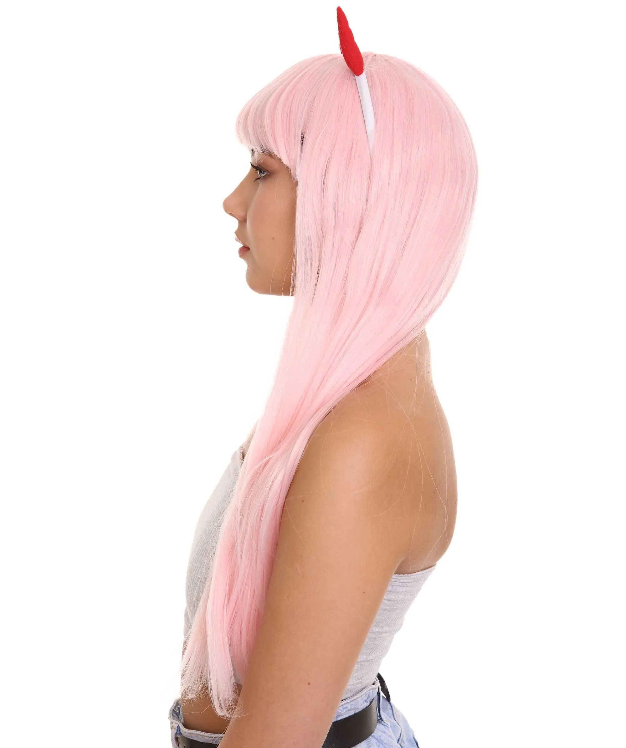 COSMOS Adult Women’s Anime Pink Devil Horns Base Wig | Perfect for Halloween and Cosplay | Flame-retardant Synthetic Fiber
