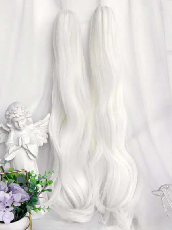 Creamy White Short Bob Cut Wig With Bangs＋Double Wavy Ponytail Claw Clips