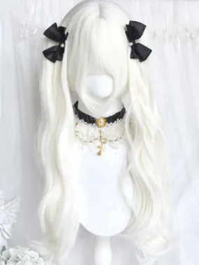 Creamy White Short Bob Cut Wig With Bangs＋Double Wavy Ponytail Claw Clips