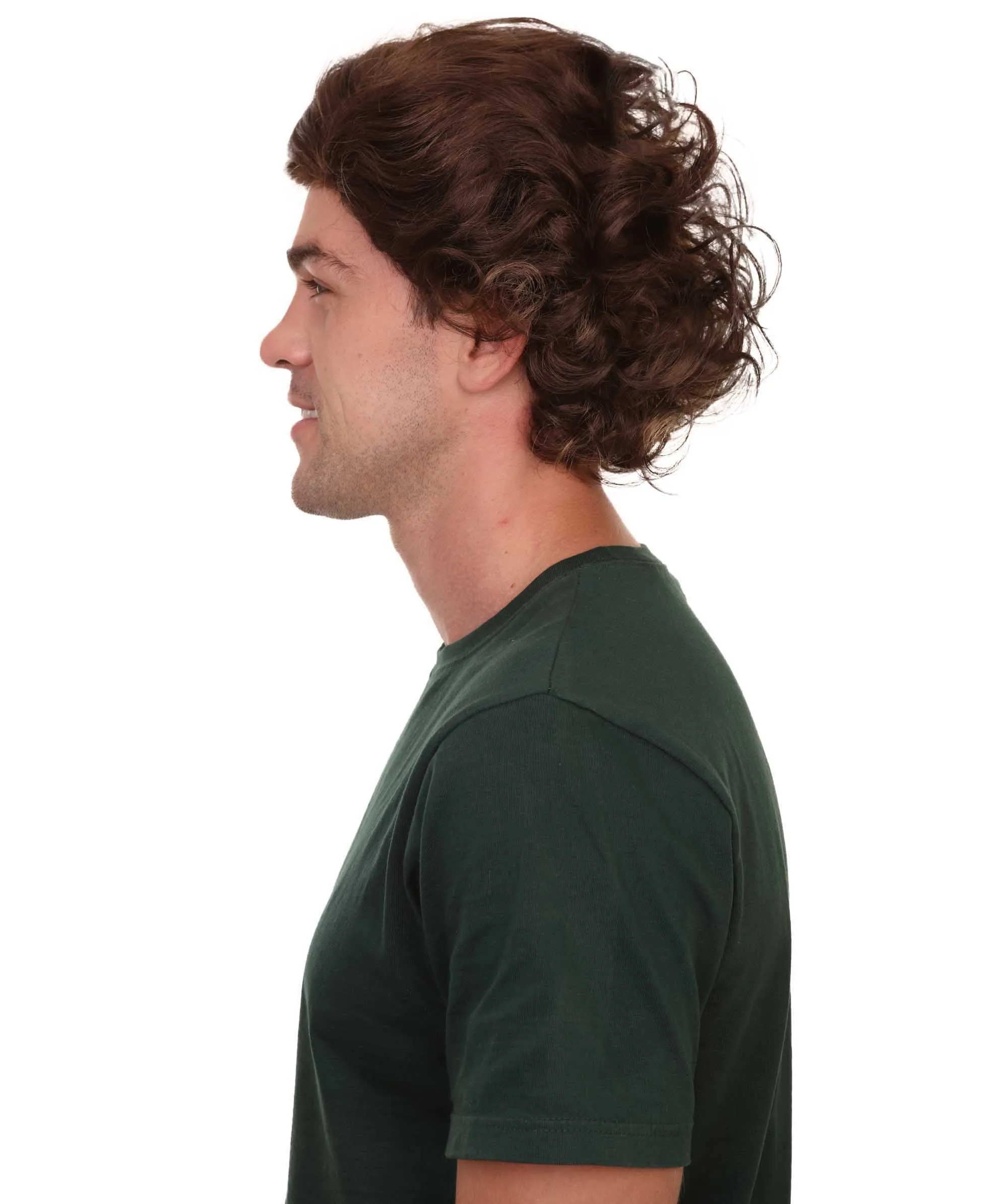 Curly Brown Mens Wig | Cosplay Halloween Wig | Premium Breathable Capless Cap