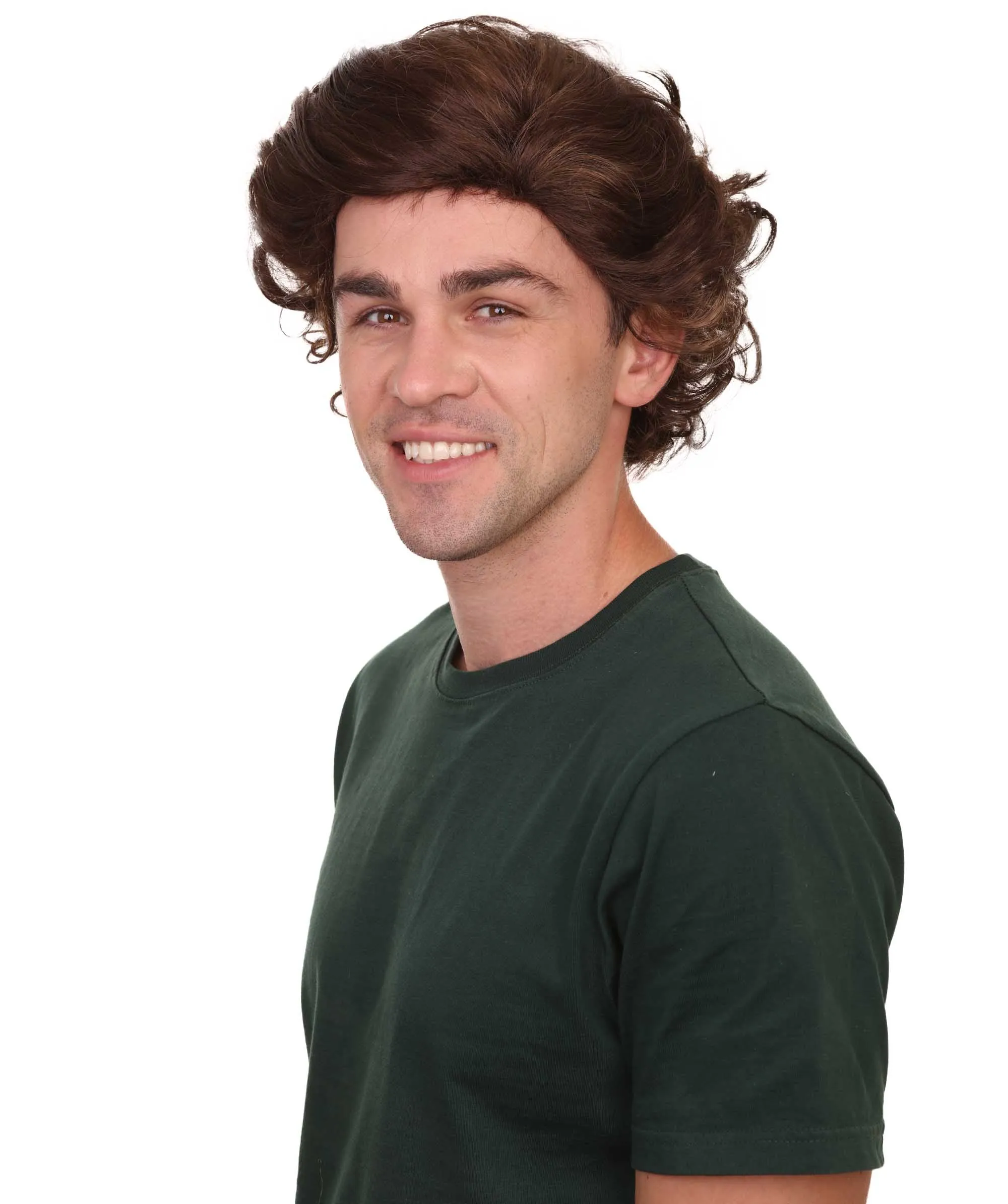Curly Brown Mens Wig | Cosplay Halloween Wig | Premium Breathable Capless Cap