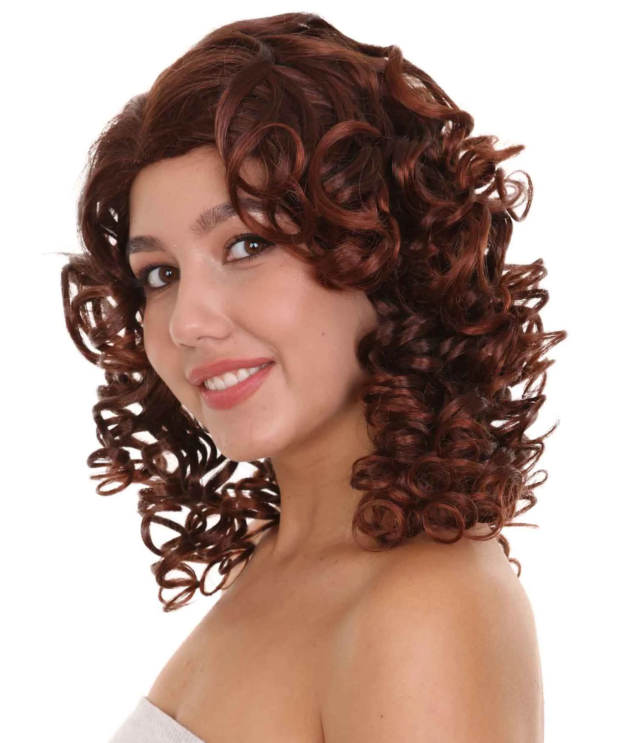 Dancing Queen Womens Wig | Brown Curly Character Cosplay Halloween Wig | Premium Breathable Capless Cap