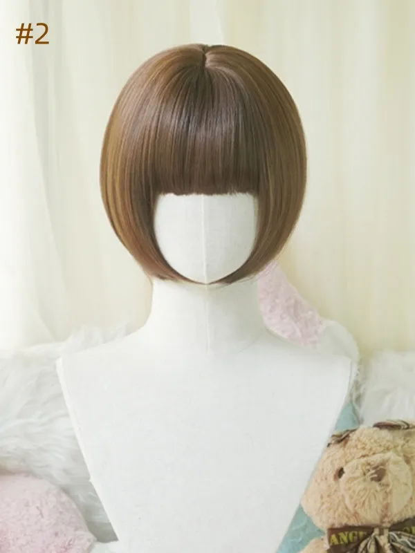 Dark Brown Bob Cut Short Wig With Curly/Full Bangs