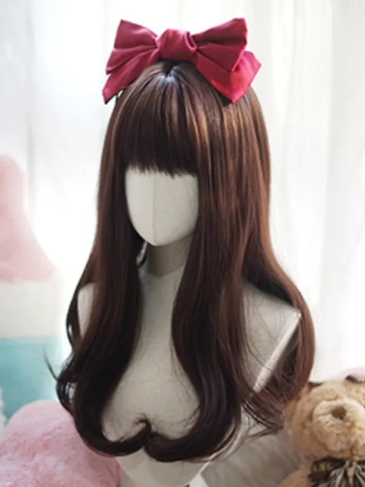 Dark Brown Long Wavy Wig With Full Bangs