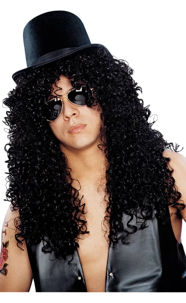 Deluxe Mens Black Curly Rock Star Slash Costume Wig