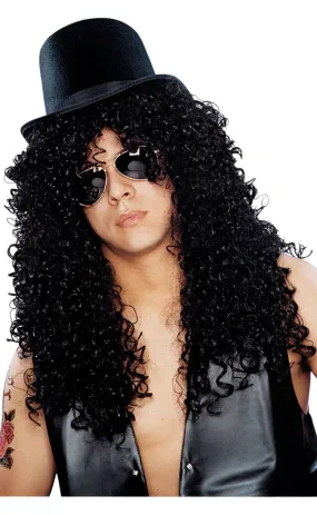 Deluxe Mens Black Curly Rock Star Slash Costume Wig