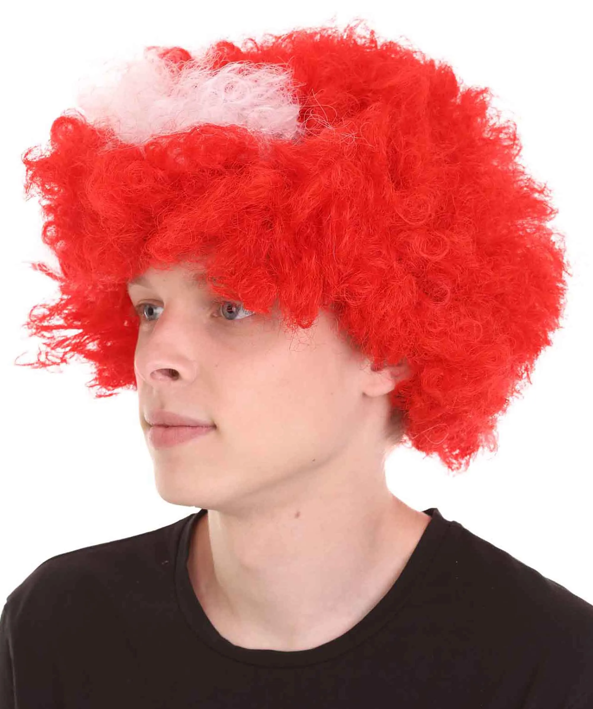 Denmark Flag Sport Afro Wig | Red White Jumbo Wig