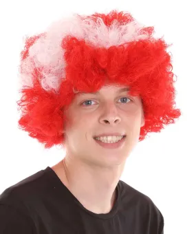 Denmark Flag Sport Afro Wig | Red White Jumbo Wig