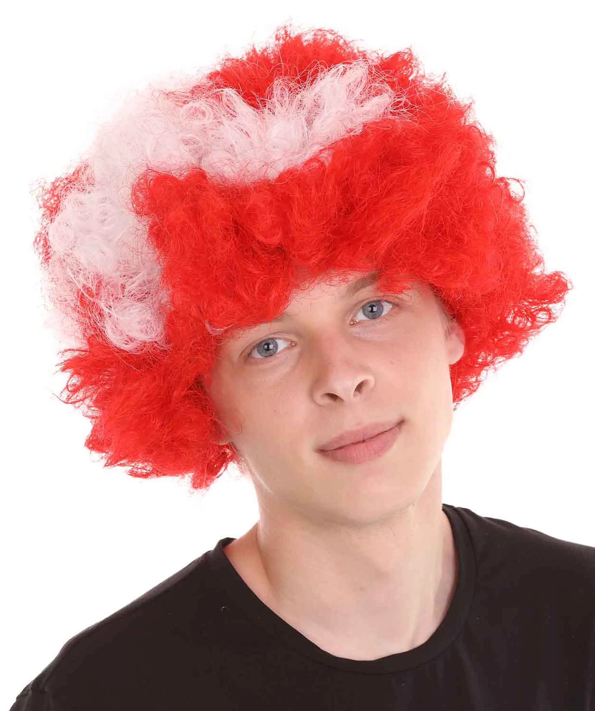Denmark Flag Sport Afro Wig | Red White Jumbo Wig