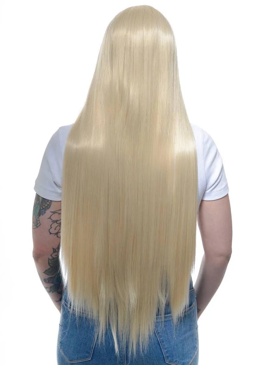 Extra Long Straight Bleach Blonde Fashion Wig with Lace Part