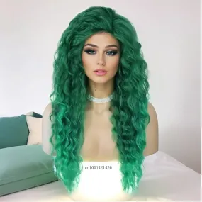 Green Cosplay Wigs for Women Synthetic Carnival Party Green Wigs for Women 28 Inch Long Curly Wavy Hairstyles Fashion Wig Female