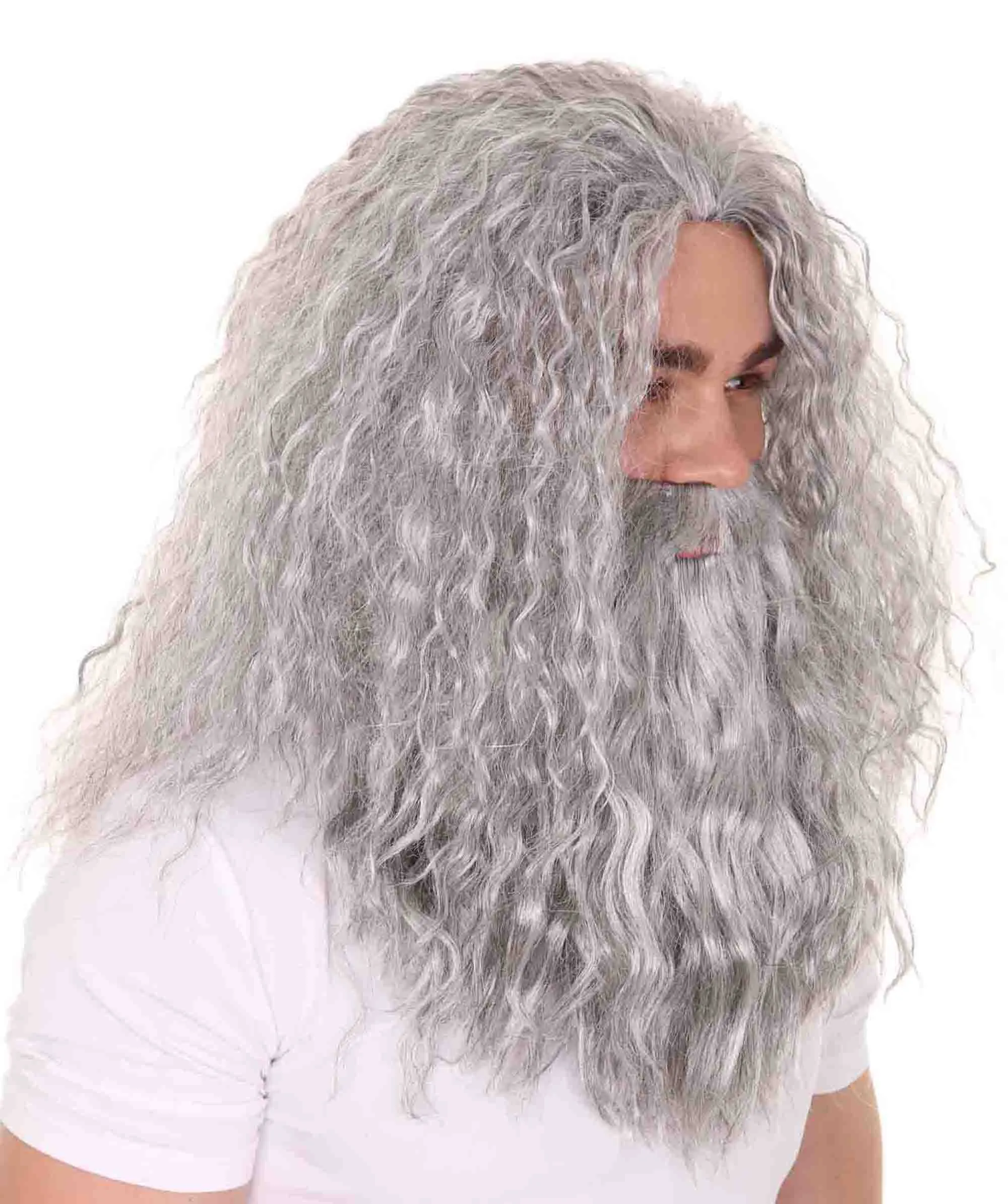Grey men's wig | Wig & Beard for Cosplay Wizard | Premium Breathable Capless Cap