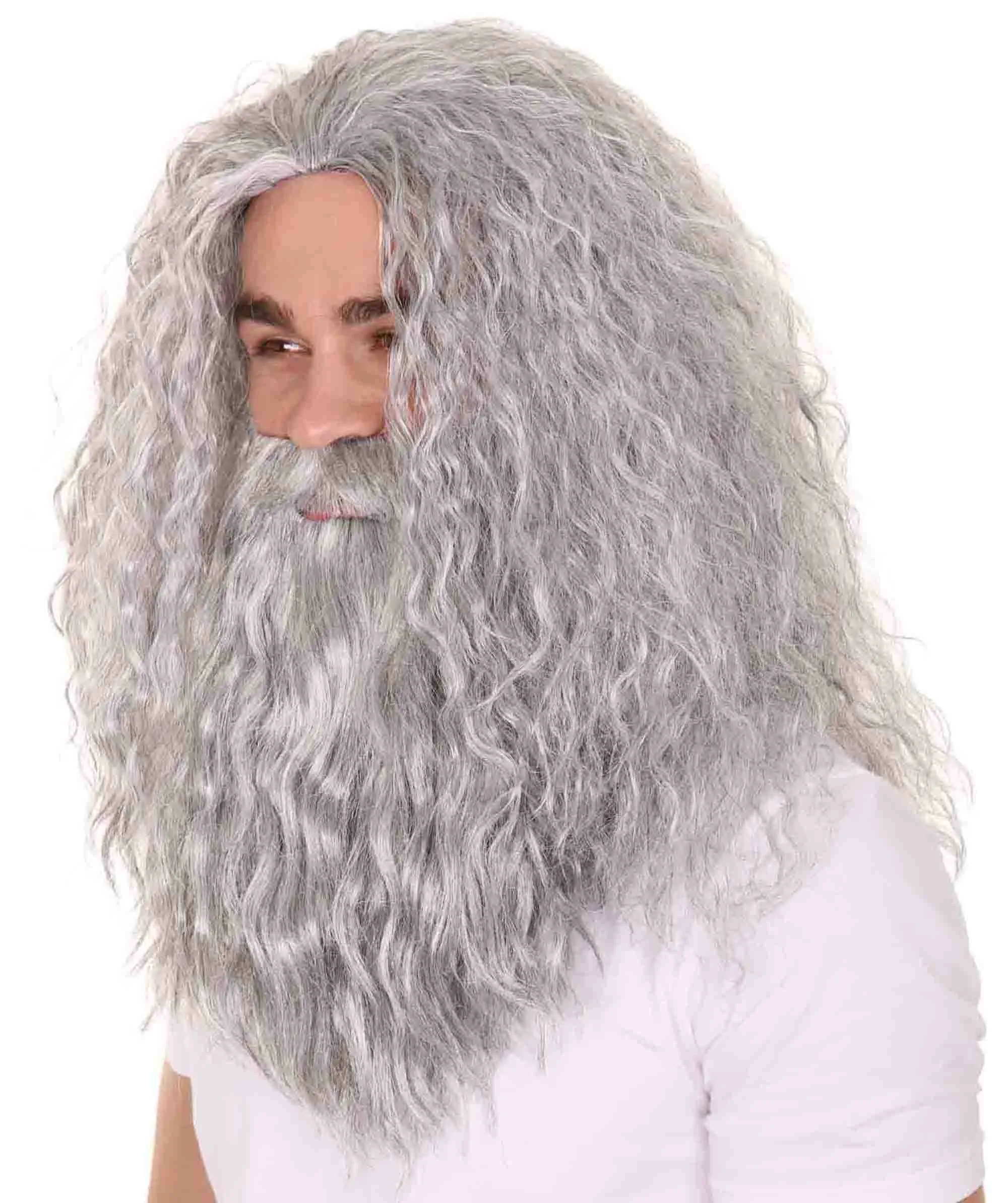 Grey men's wig | Wig & Beard for Cosplay Wizard | Premium Breathable Capless Cap