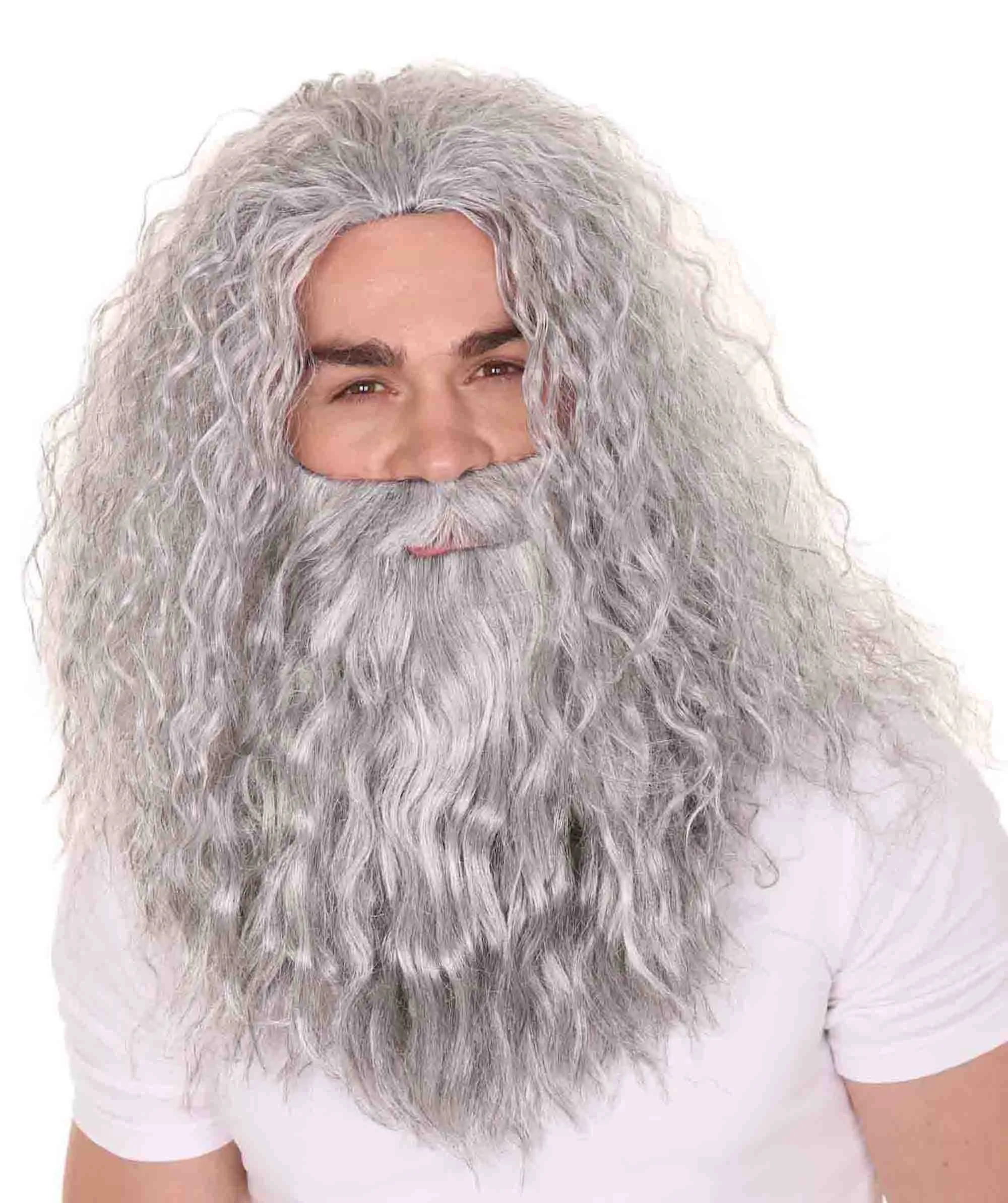 Grey men's wig | Wig & Beard for Cosplay Wizard | Premium Breathable Capless Cap