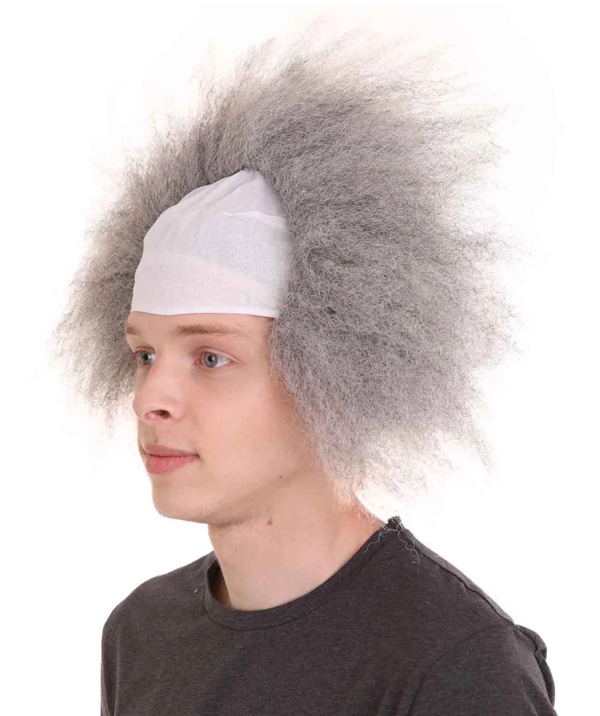 Half Bald Head Mens Short Wig, Grey