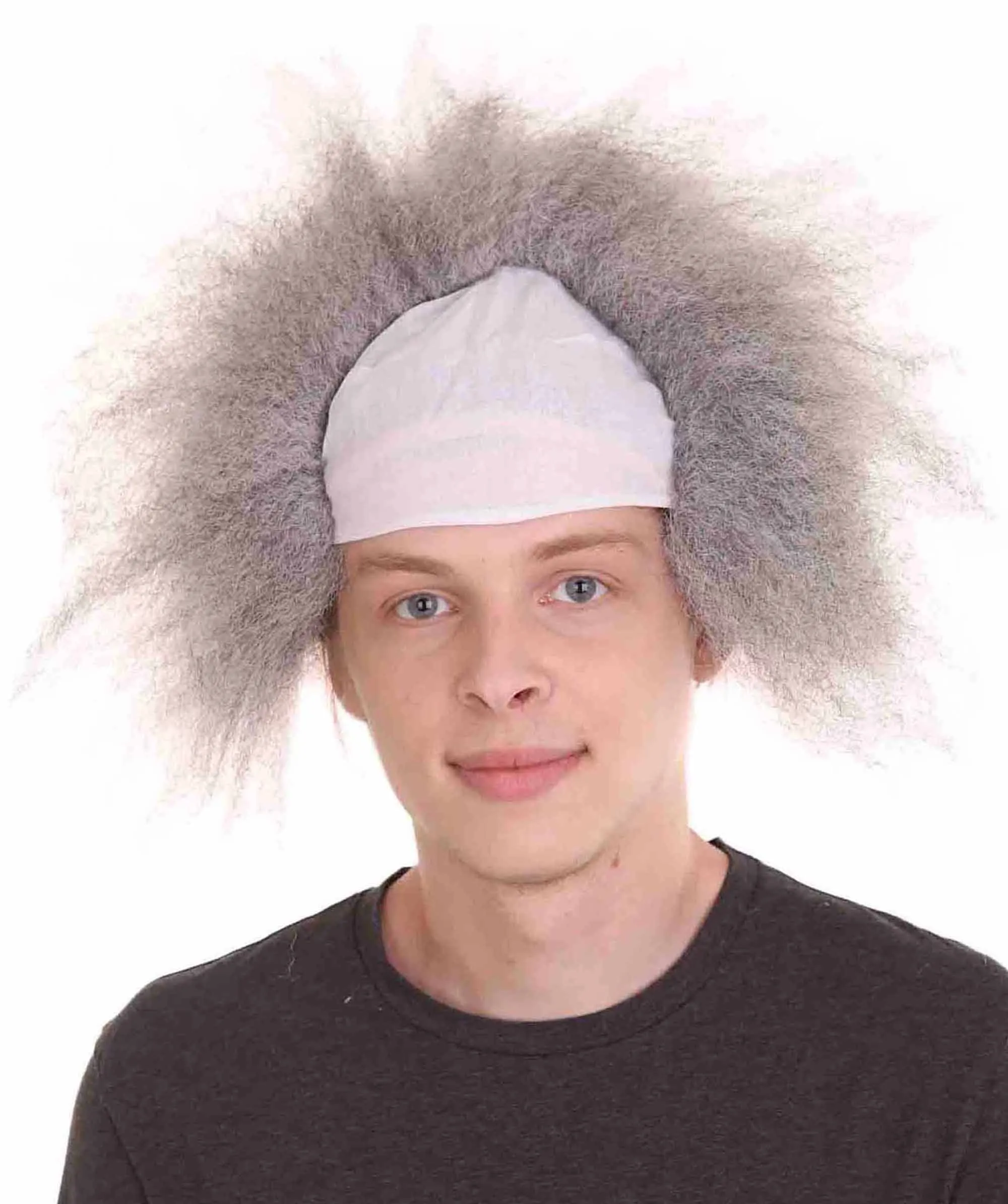 Half Bald Head Mens Short Wig, Grey