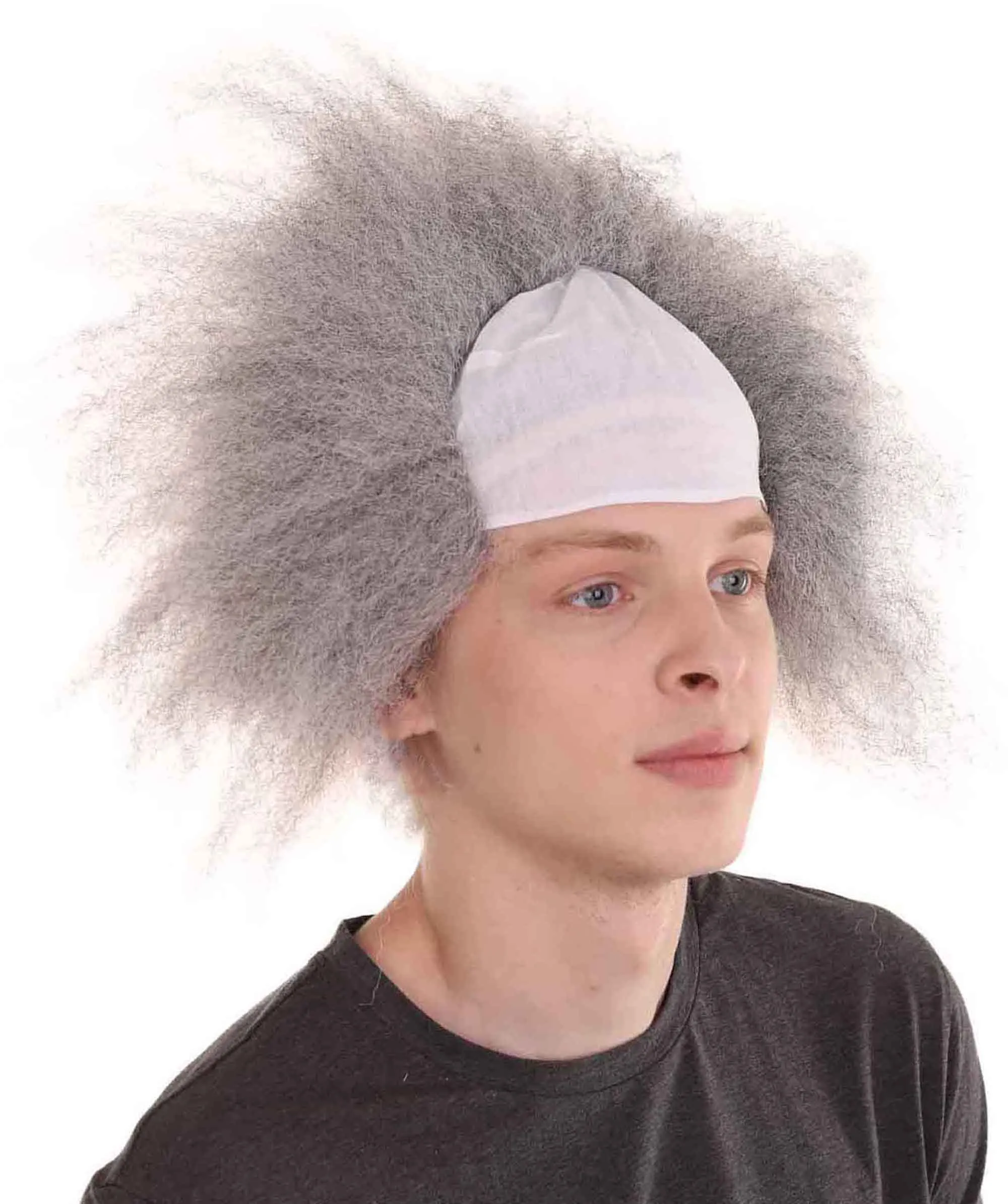 Half Bald Head Mens Short Wig, Grey
