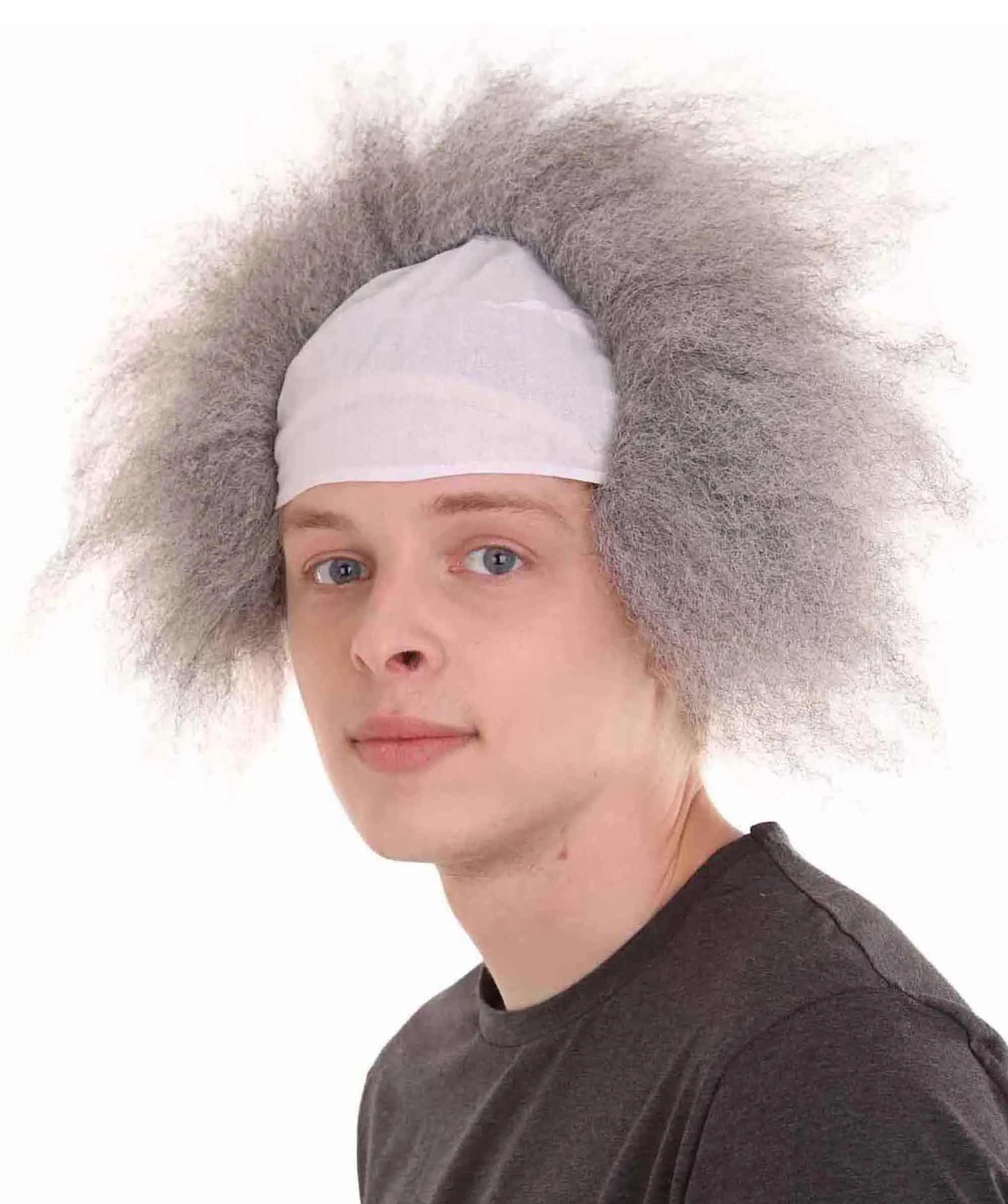 Half Bald Head Mens Short Wig, Grey
