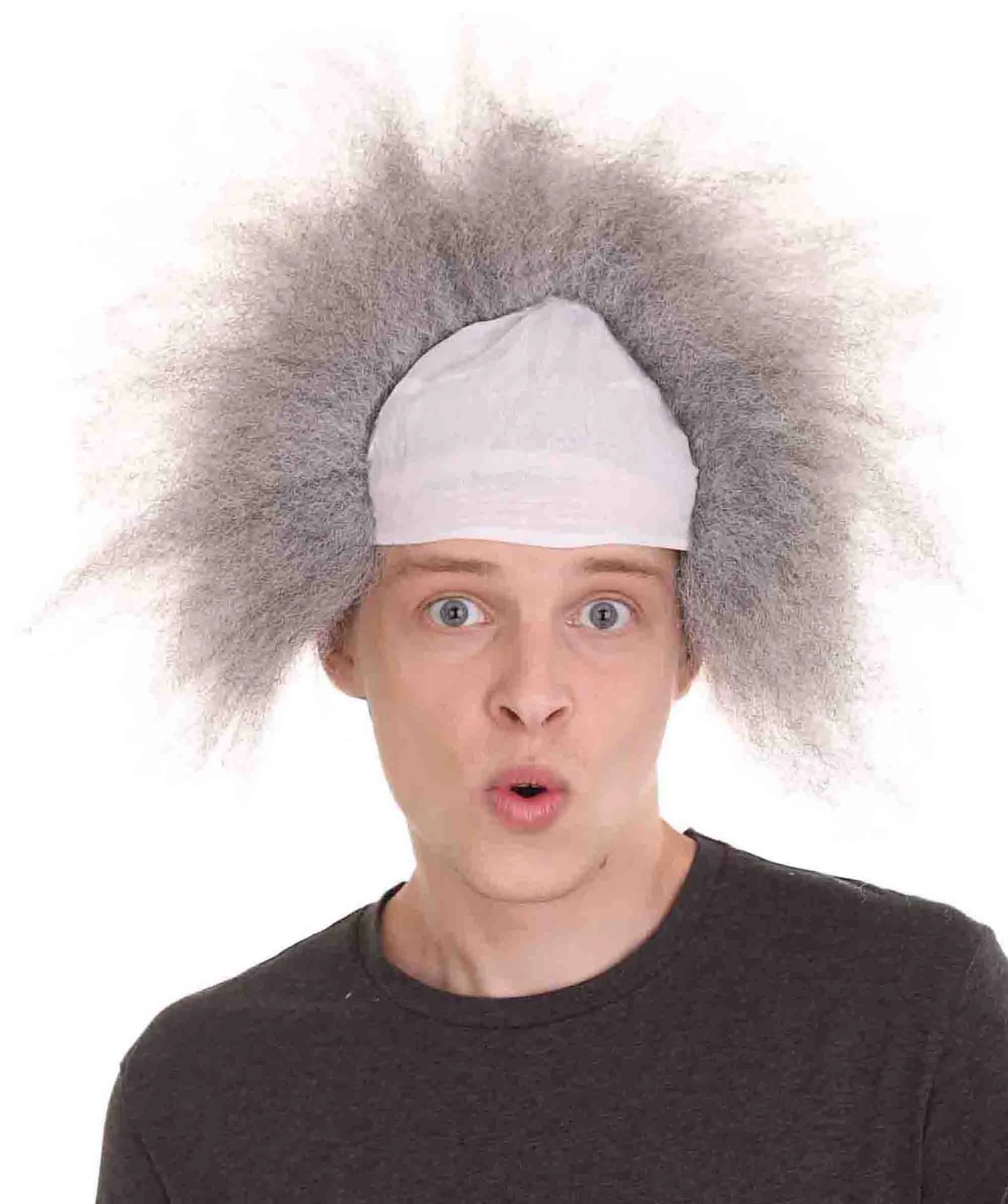 Half Bald Head Mens Short Wig, Grey