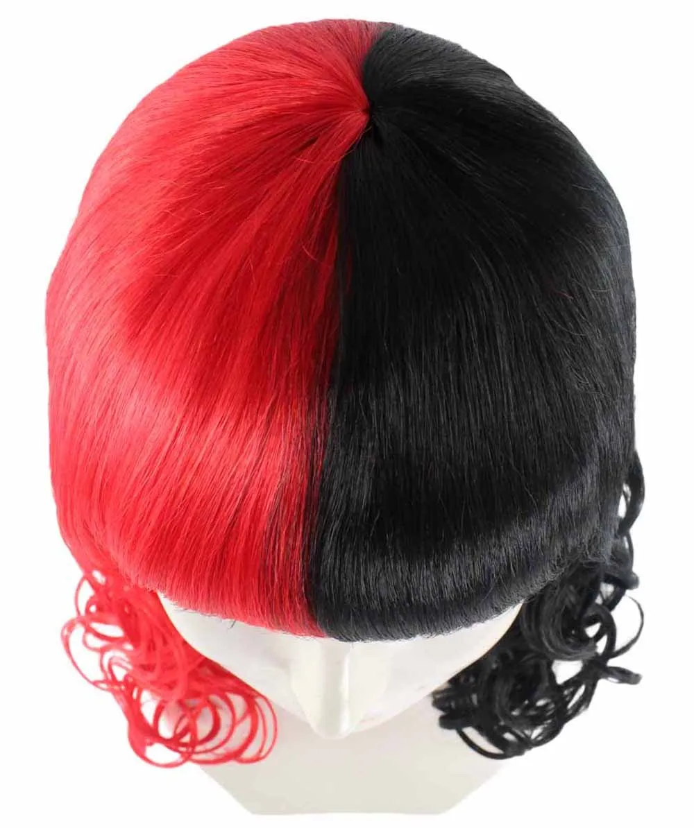 Half Red and Half Black Long Curly Anime Womens Wigs | Cartoon Stage/Event Fancy Halloween Wig | Premium Breathable Capless Cap