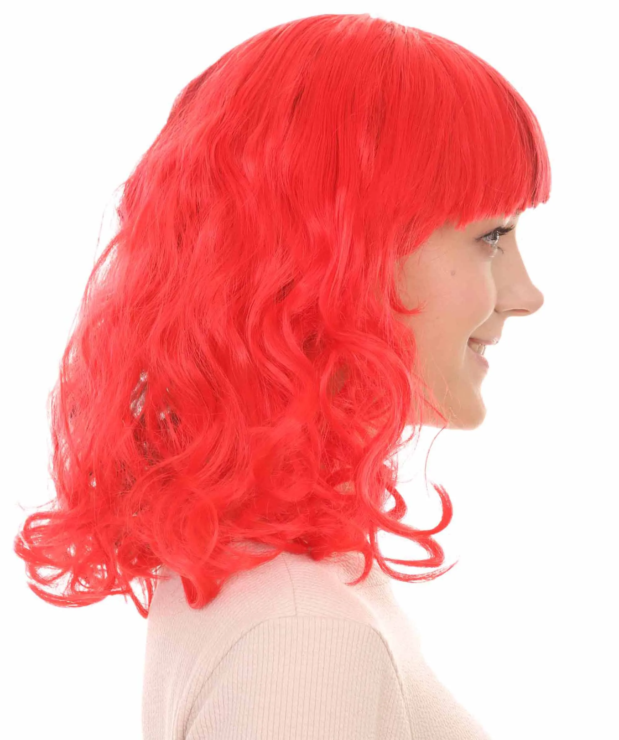 Half Red and Half Black Long Curly Anime Womens Wigs | Cartoon Stage/Event Fancy Halloween Wig | Premium Breathable Capless Cap