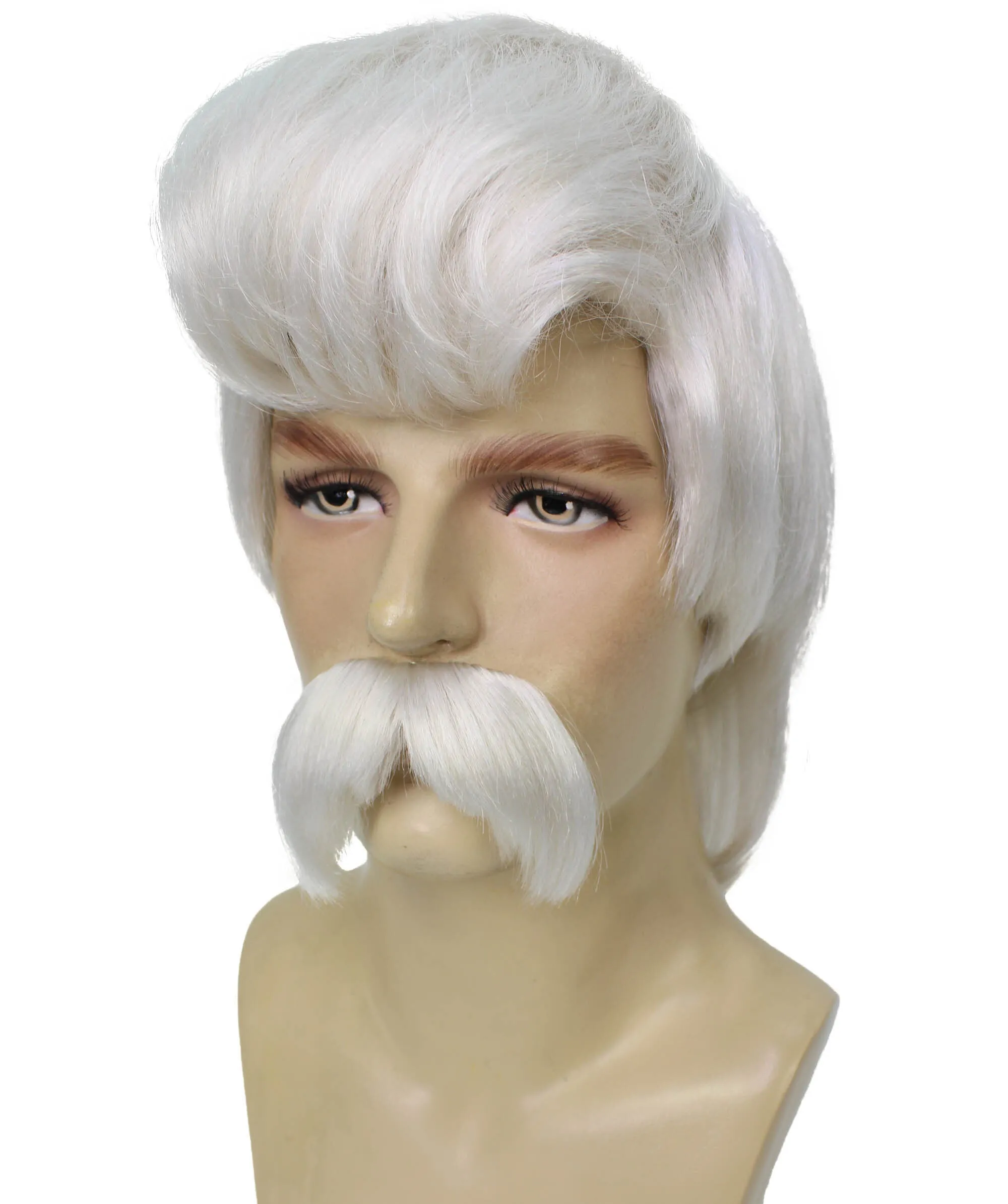 HPO Adult Men’s Animated Cartoon Musical Fantasy Movie White-Grey Straight Cosplay Wig and Mustache I Capless Cap I Flame-retardant Synthetic Fiber  | HPO