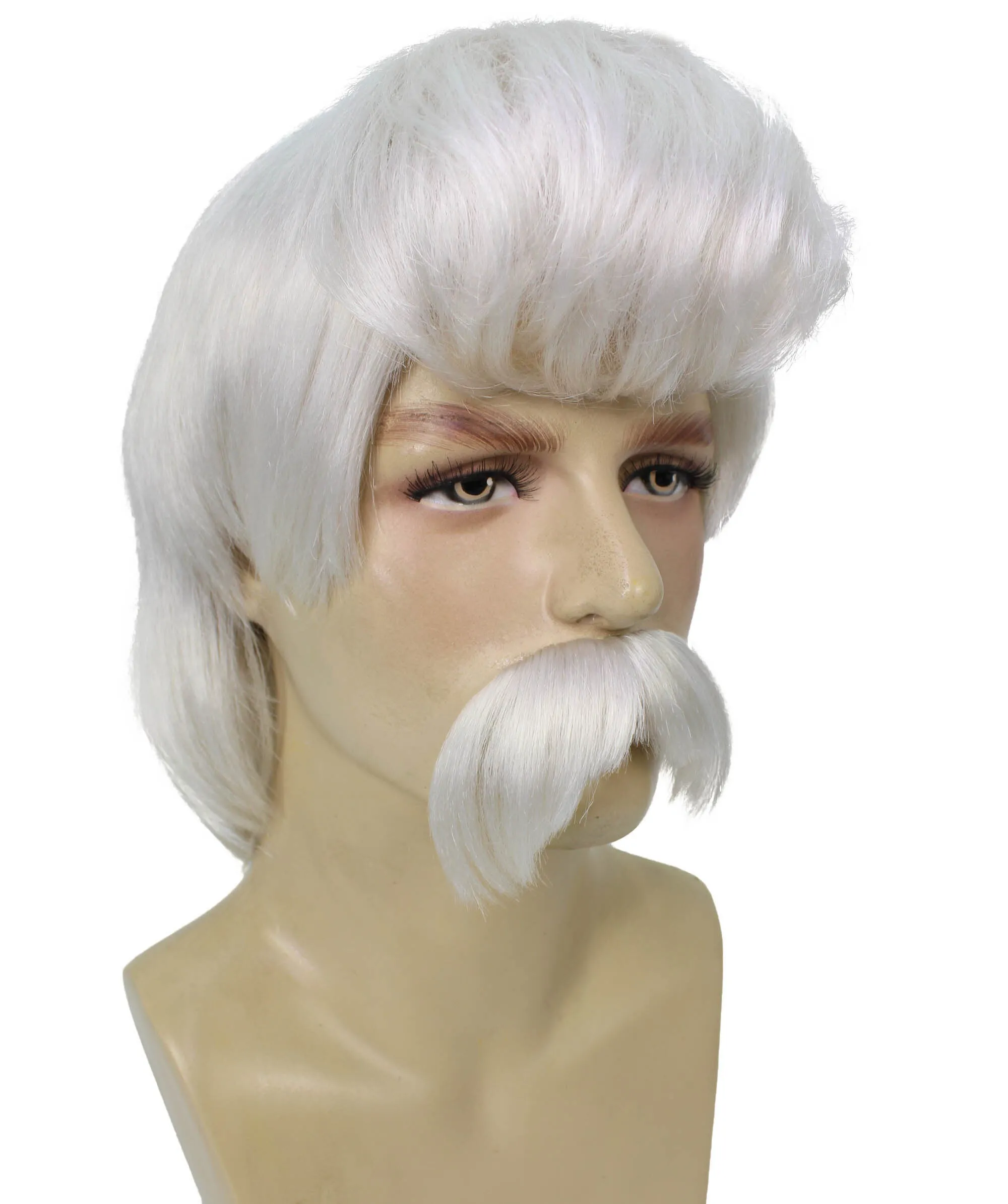 HPO Adult Men’s Animated Cartoon Musical Fantasy Movie White-Grey Straight Cosplay Wig and Mustache I Capless Cap I Flame-retardant Synthetic Fiber  | HPO