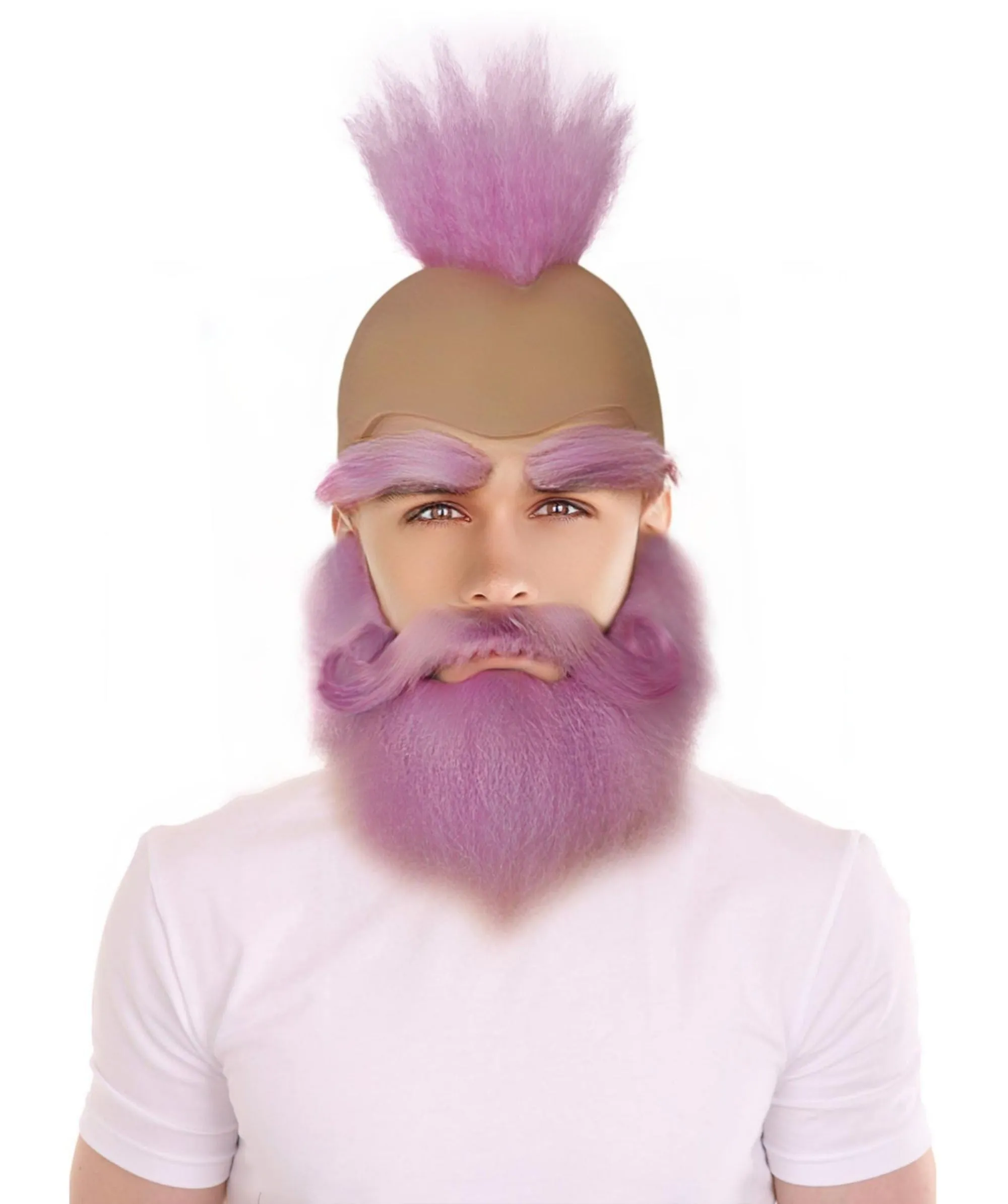 HPO Adult Men's Cartoon Bald Wig with Mustache and Beard Set I Cosplay Wig I Flame-retardant Synthetic Fiber