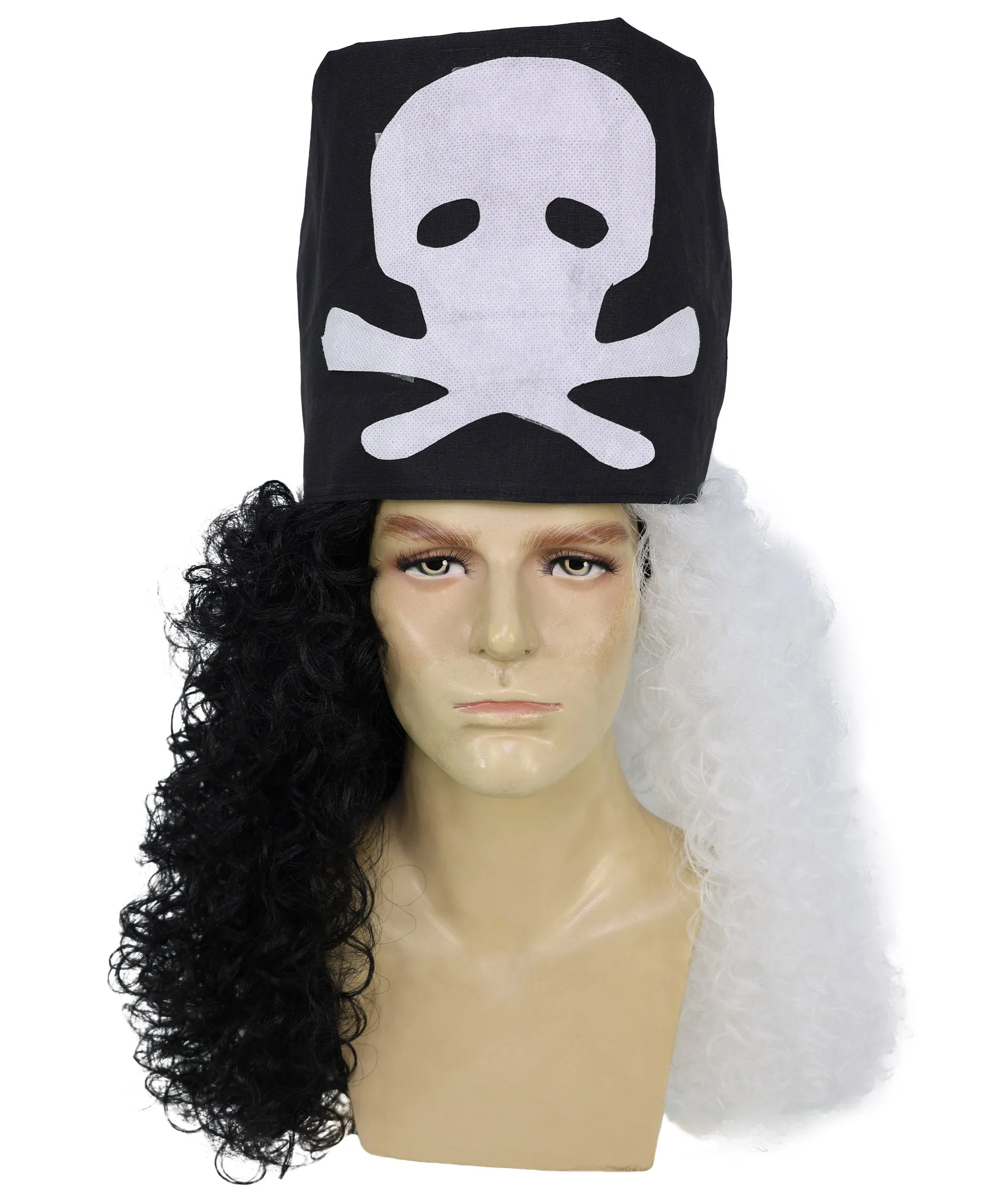 HPO Adult Men's Long Multicolor Color Curly Pirate Buccaneer Wig with Bandana