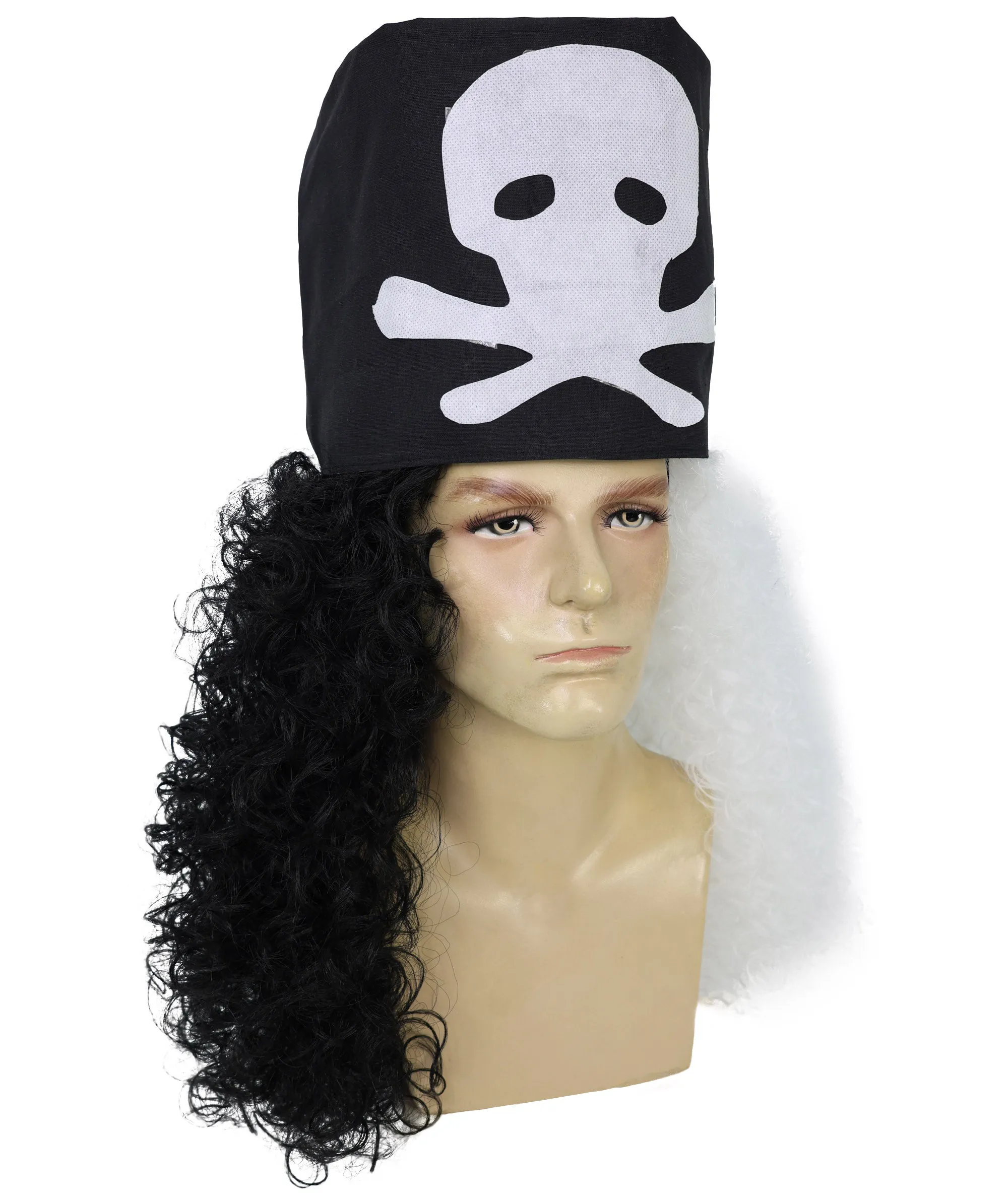 HPO Adult Men's Long Multicolor Color Curly Pirate Buccaneer Wig with Bandana