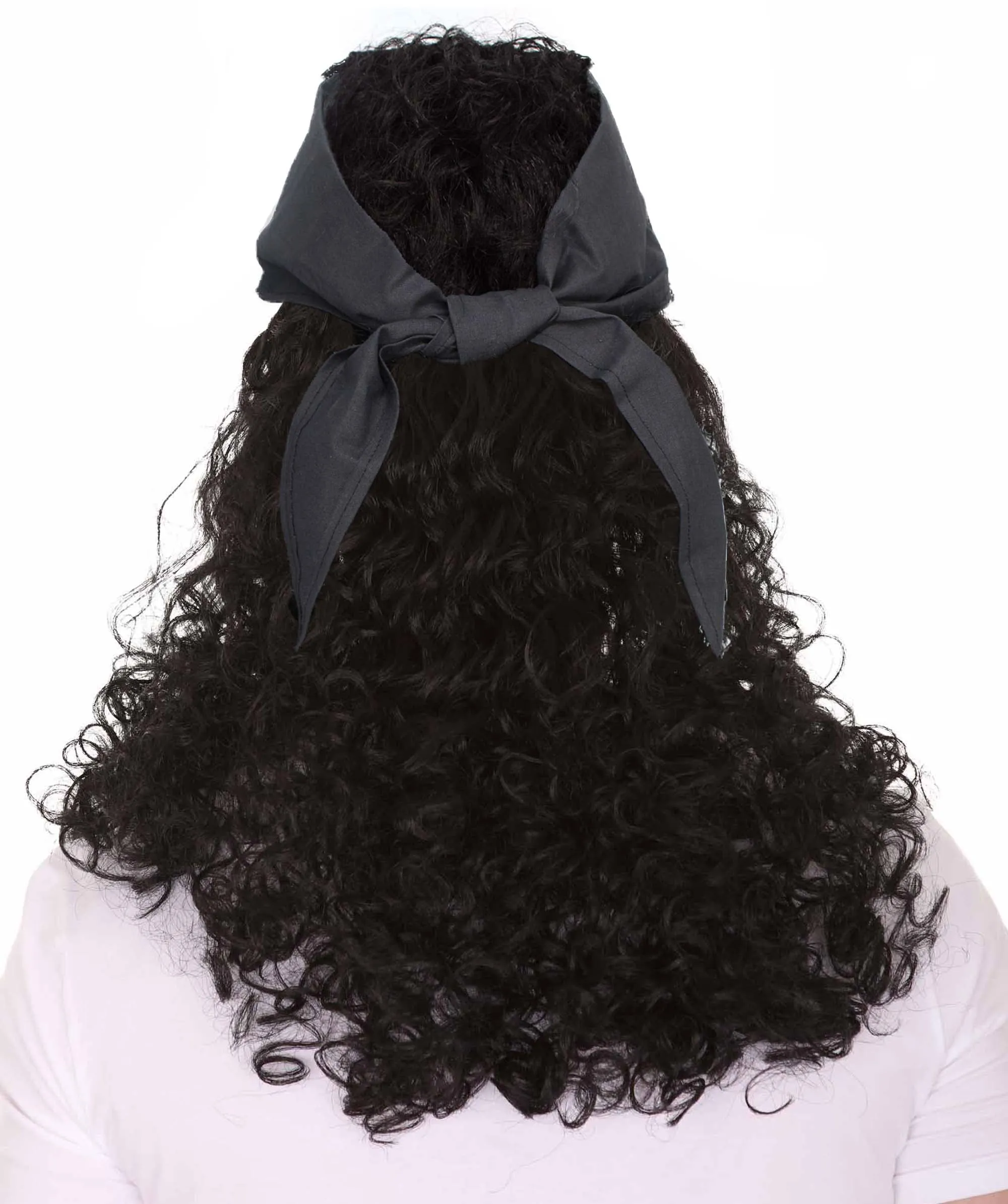 HPO Adult Men's Long Multicolor Color Curly Pirate Buccaneer Wig with Bandana