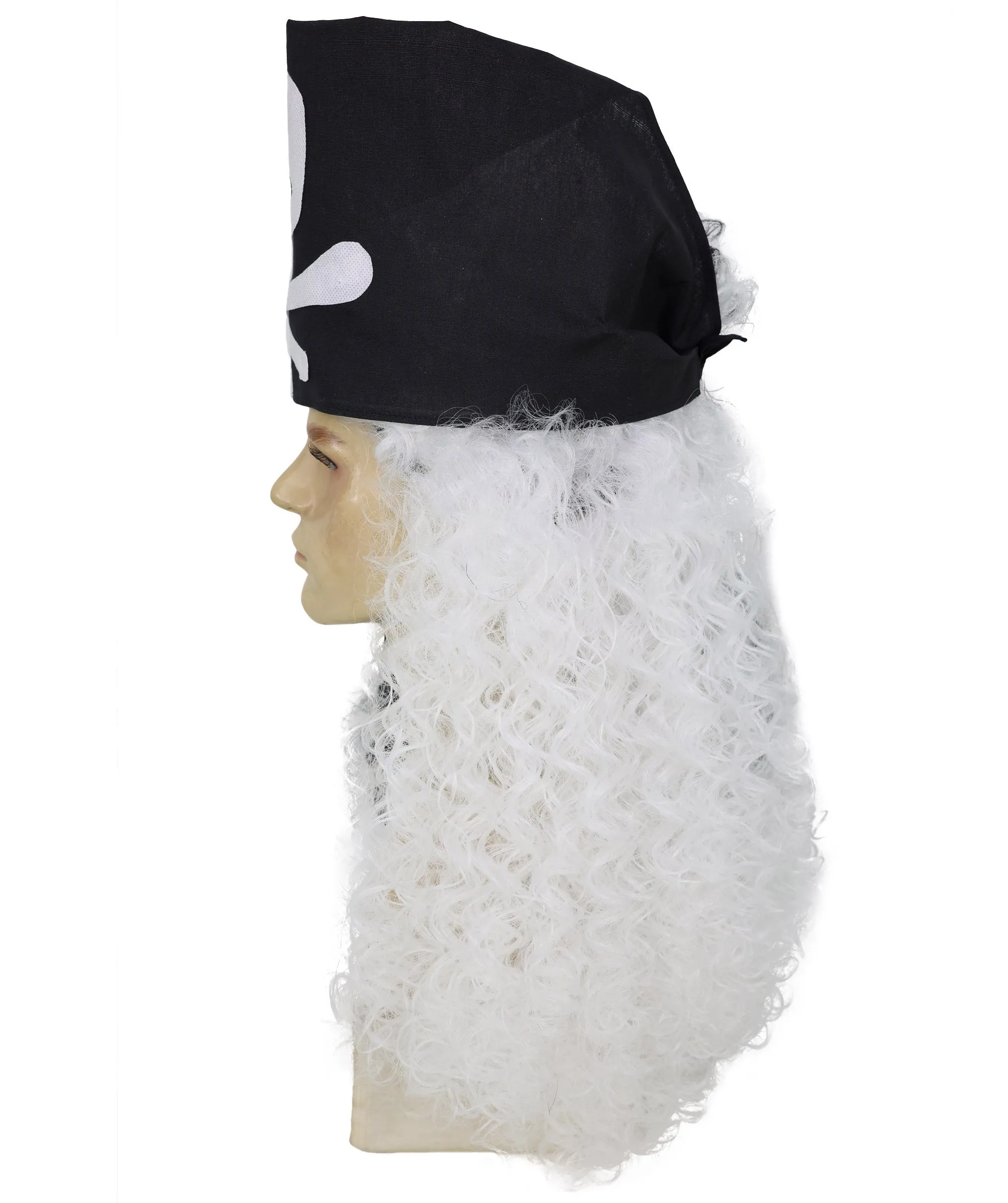 HPO Adult Men's Long Multicolor Color Curly Pirate Buccaneer Wig with Bandana