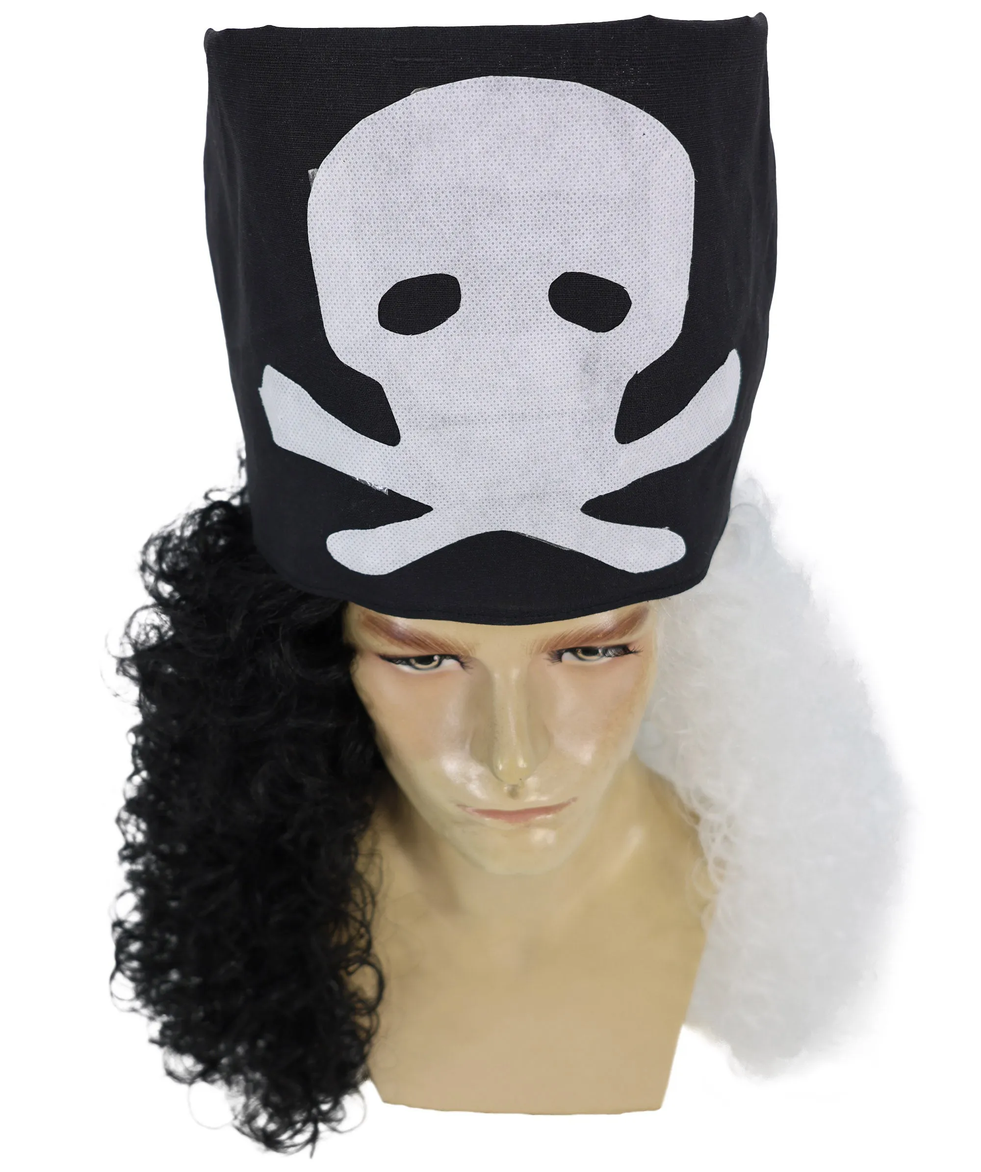 HPO Adult Men's Long Multicolor Color Curly Pirate Buccaneer Wig with Bandana