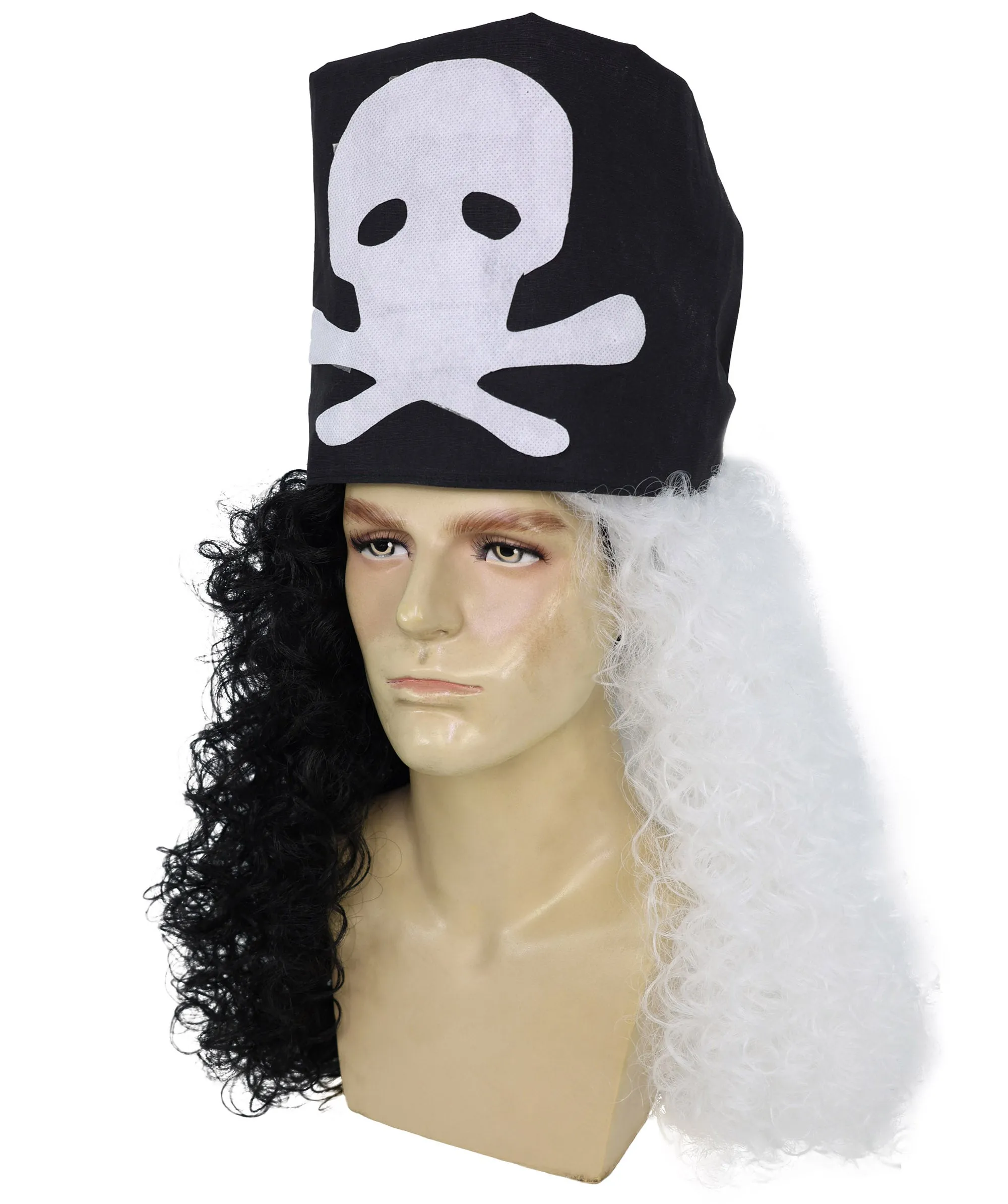 HPO Adult Men's Long Multicolor Color Curly Pirate Buccaneer Wig with Bandana